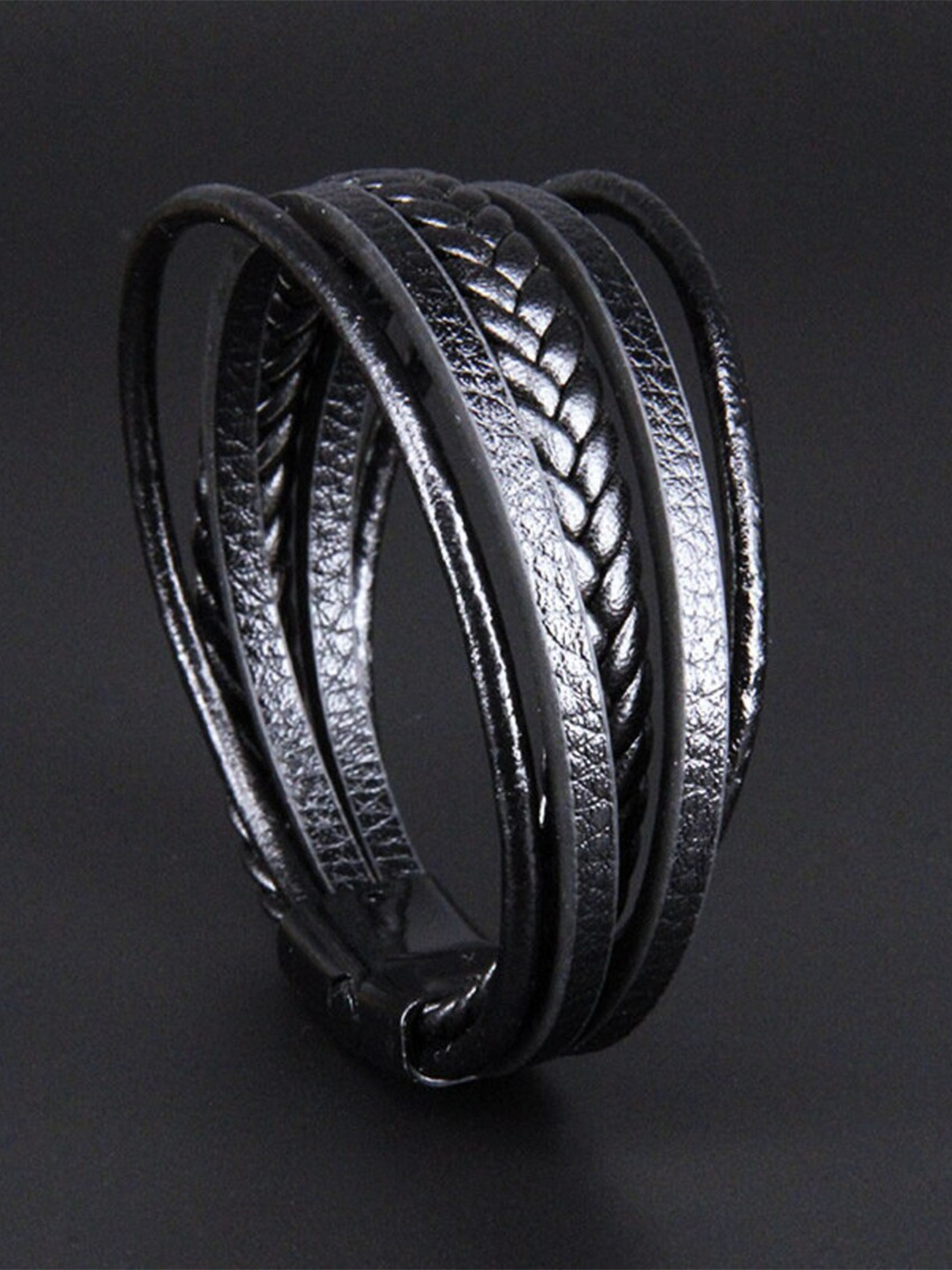 

YouBella Men Leather Multistrand Bracelet, Black
