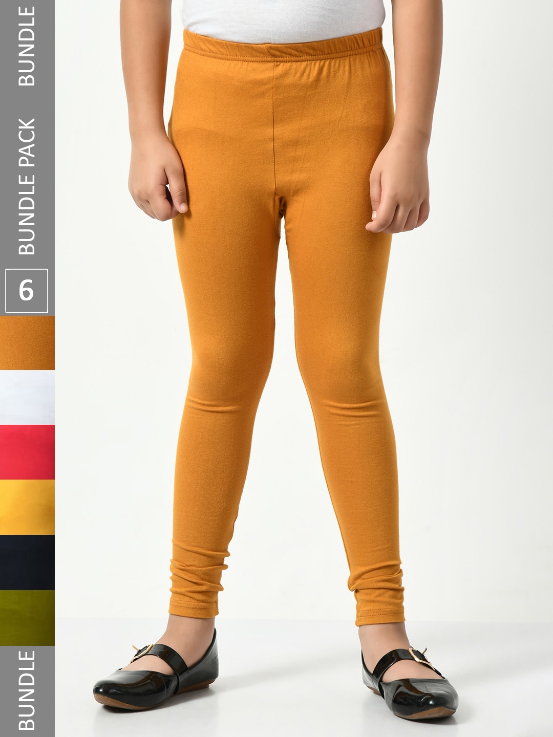 

BAESD Girls Pack of 6 Super Soft Churidar Length Leggings, Mustard