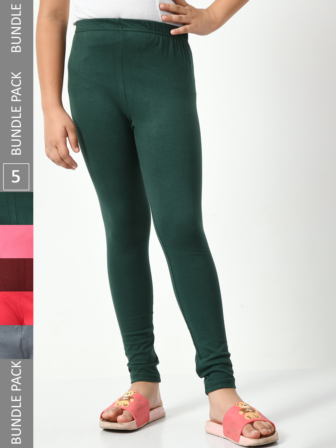 

BAESD Girls Pack Of 5 Churidar Length Leggings, Green