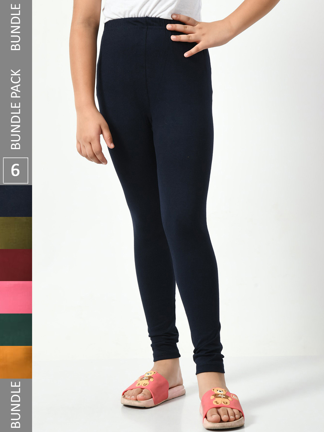 

BAESD Girls Pack Of 6 Churidar Length Leggings, Navy blue