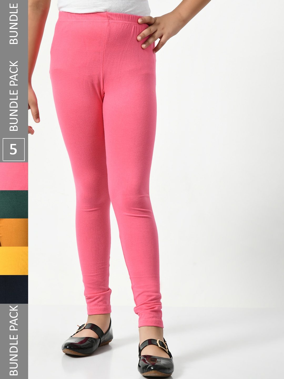 

BAESD Girls Pack Of 5 Churidar Length Leggings, Pink
