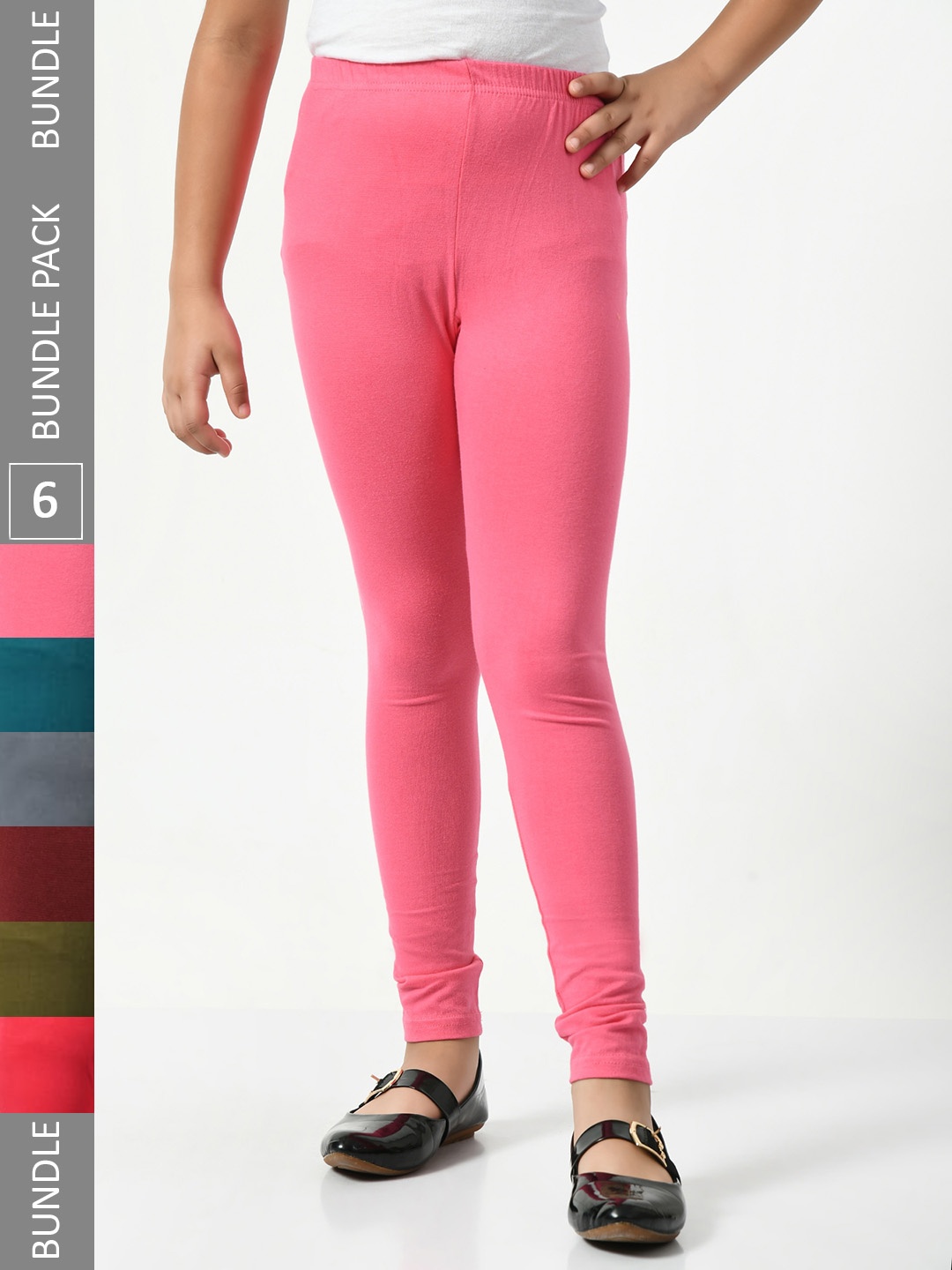 

BAESD Girls Pack of 6 Super Soft Churidar Length Leggings, Pink