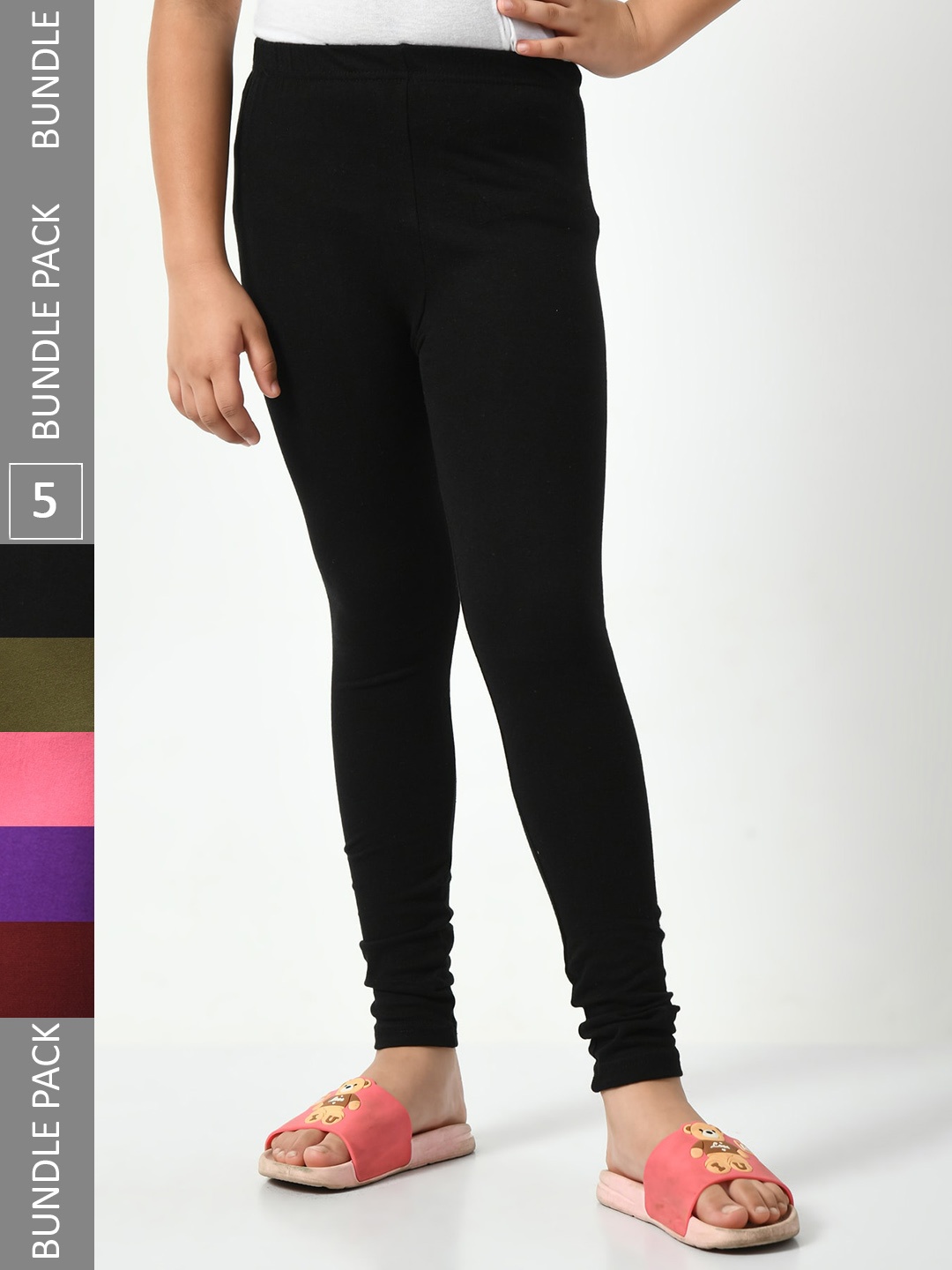 

BAESD Girls Pack of 5 Churidar-Length Leggings, Black