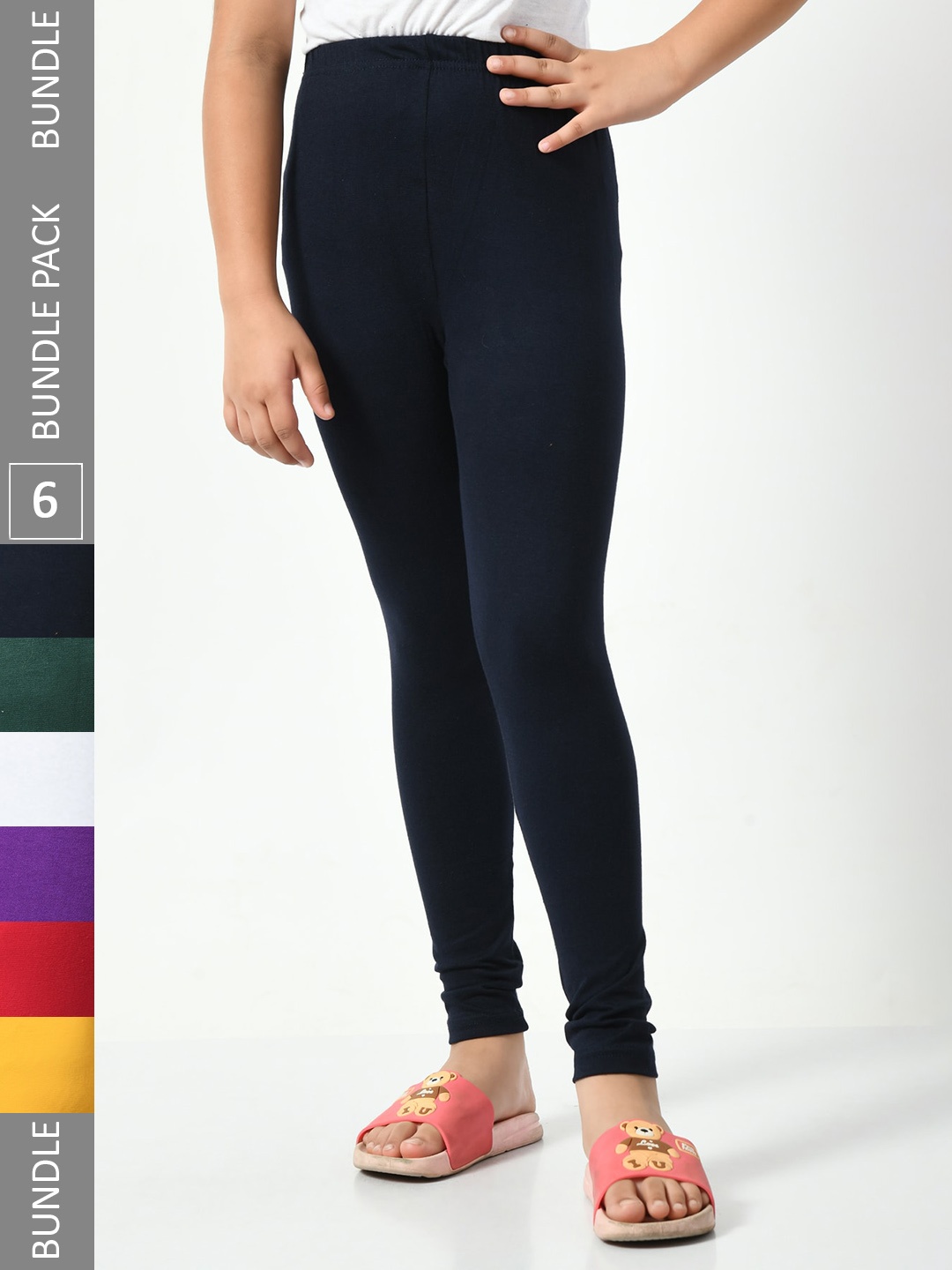 

BAESD Girls Pack of 6 Churidar Length Leggings, Navy blue