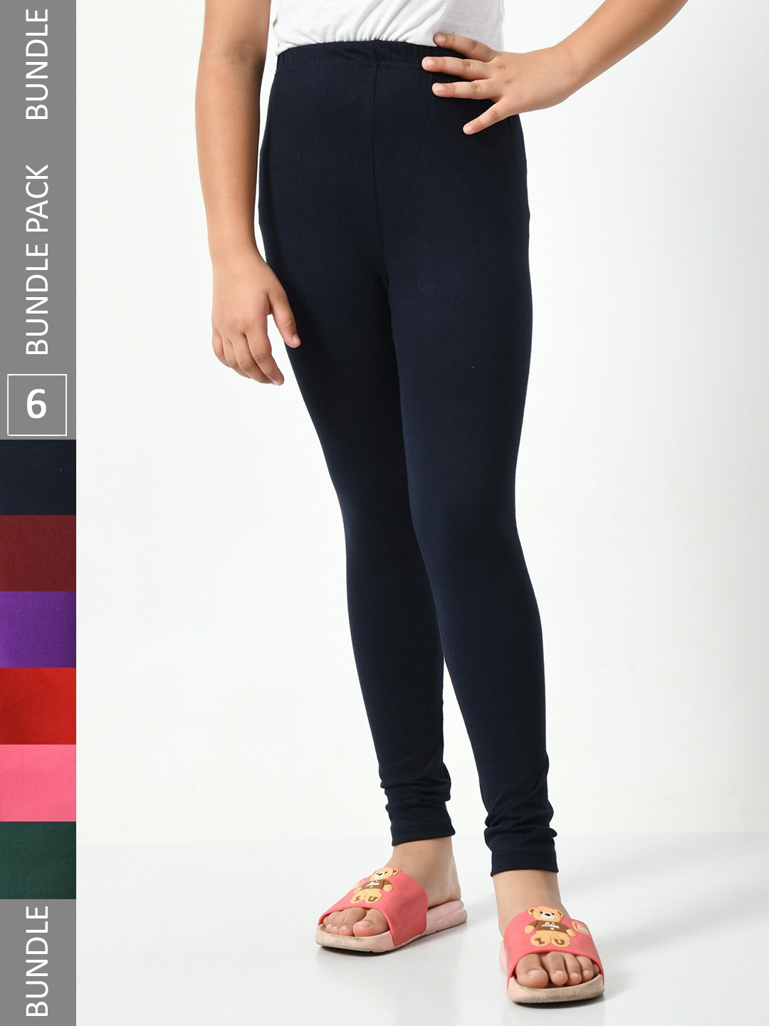 

BAESD Girls Pack of 6 Super Soft Churidar Length Leggings, Navy blue