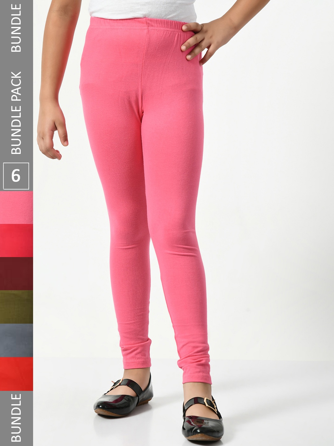 

BAESD Girls Pack Of 6 Super Soft Ankle Length Cotton Leggings, Pink