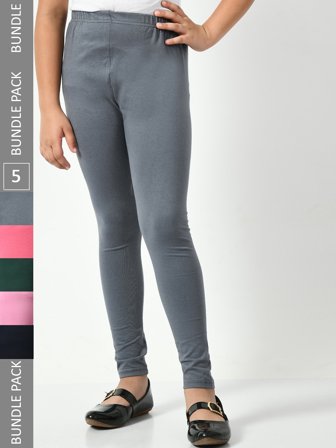 

BAESD Girls Pack Of 5 Ankle-Length Cotton Lycra Leggings, Grey