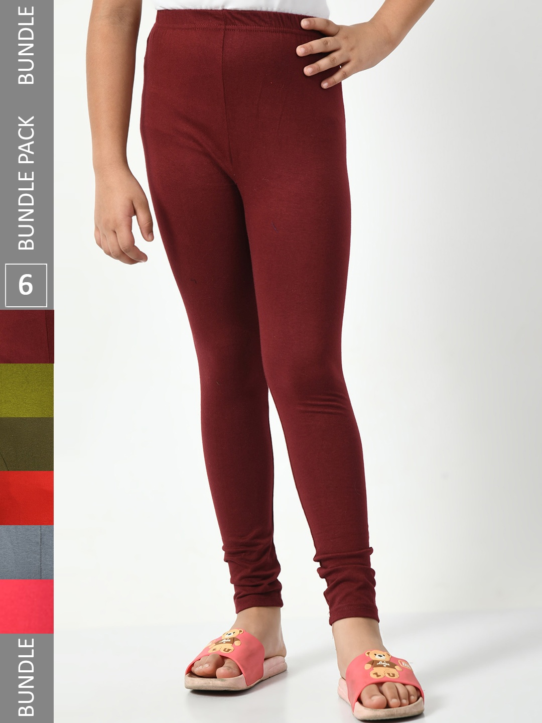 

BAESD Girls Pack Of 6 Churidar-Length Leggings, Maroon