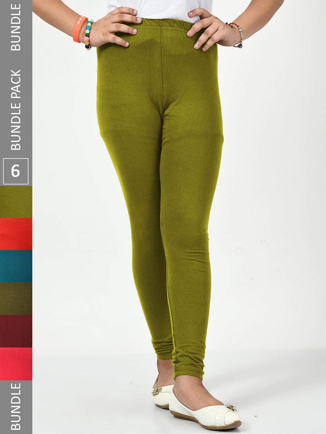 

BAESD Girls Pack Of 6 Churidar-Length Leggings, Olive