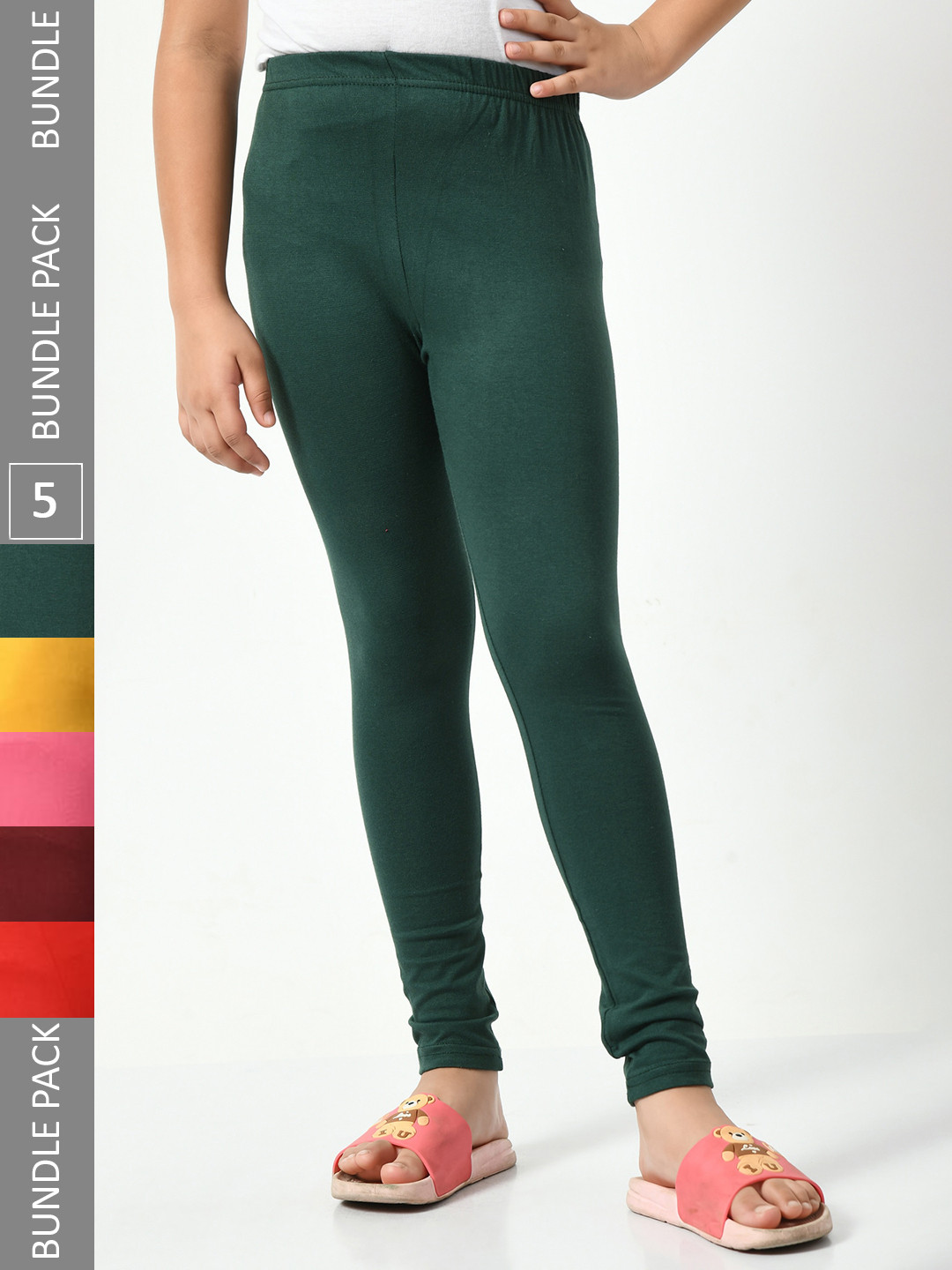 

BAESD Girls Pack Of 5 Super Soft Churidar Length Leggings, Green
