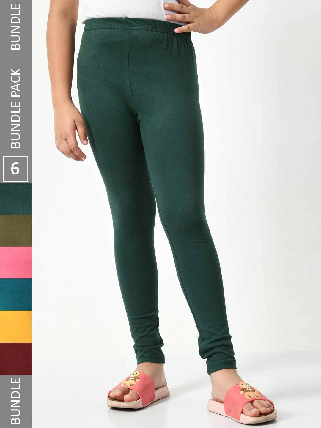 

BAESD Girls Pack Of 6 Ankle Length Cotton Lycra Leggings, Green