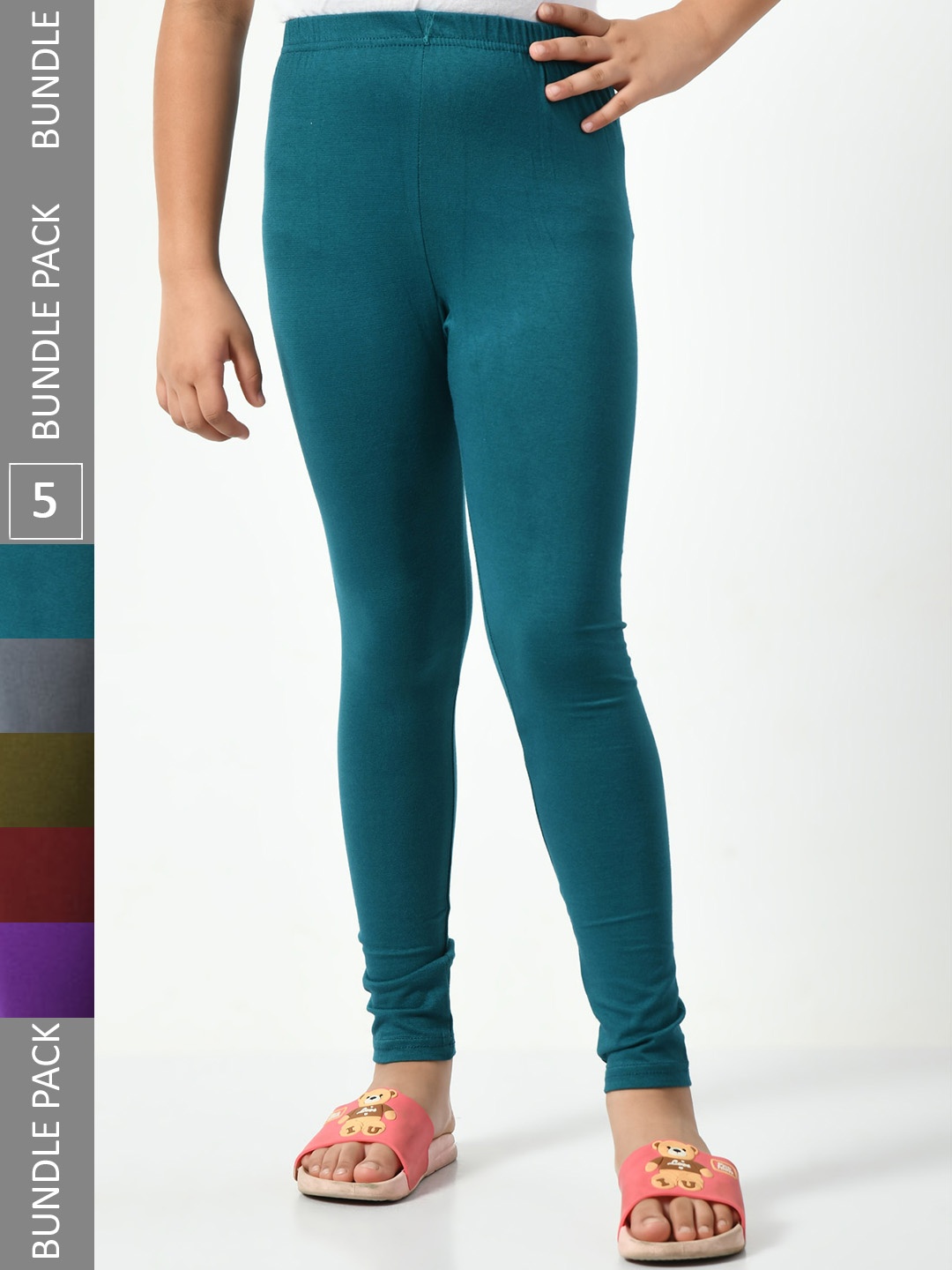 

BAESD Girls Pack Of 5 Ankle-Length Cotton Lycra Leggings, Teal