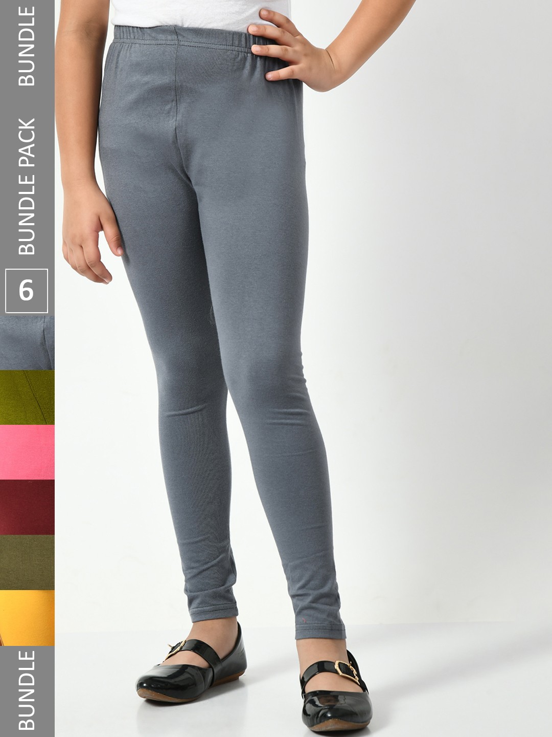 

BAESD Girls Pack Of 6 Churidar Length Leggings, Grey