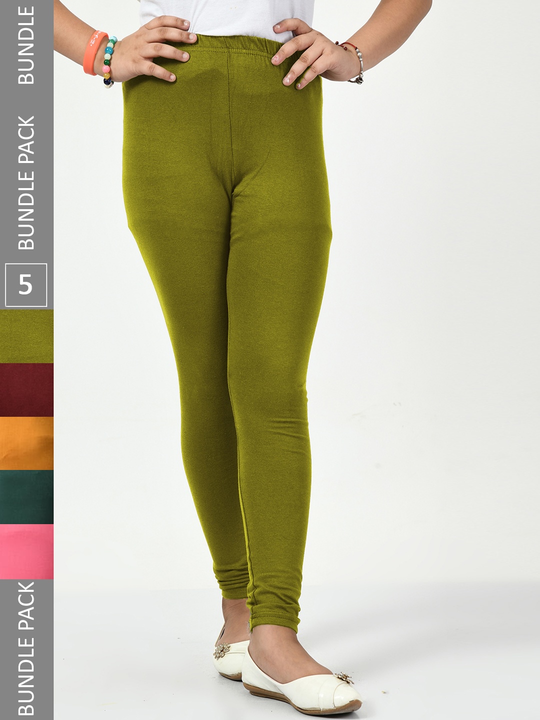

BAESD Girls Pack Of 5 Super Soft Ankle Length Cotton Leggings, Green