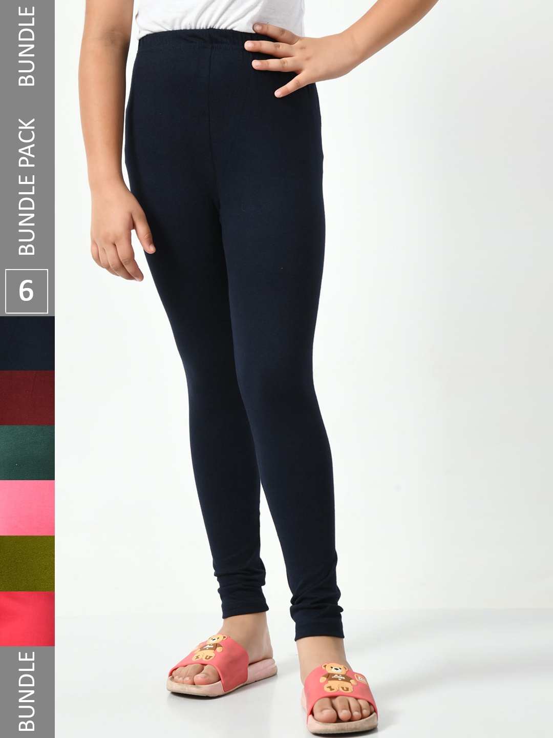

BAESD Girls Pack Of 6 Churidar-Length Leggings, Navy blue