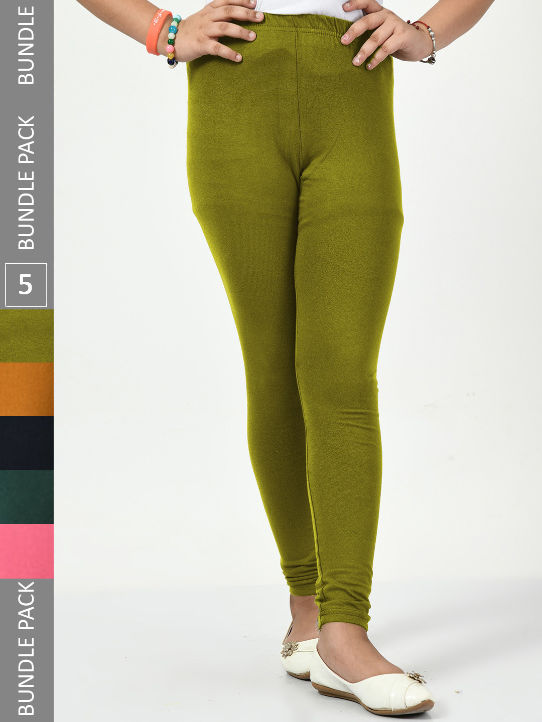 

BAESD Girls Pack Of 5 Churidar-Length Leggings, Olive