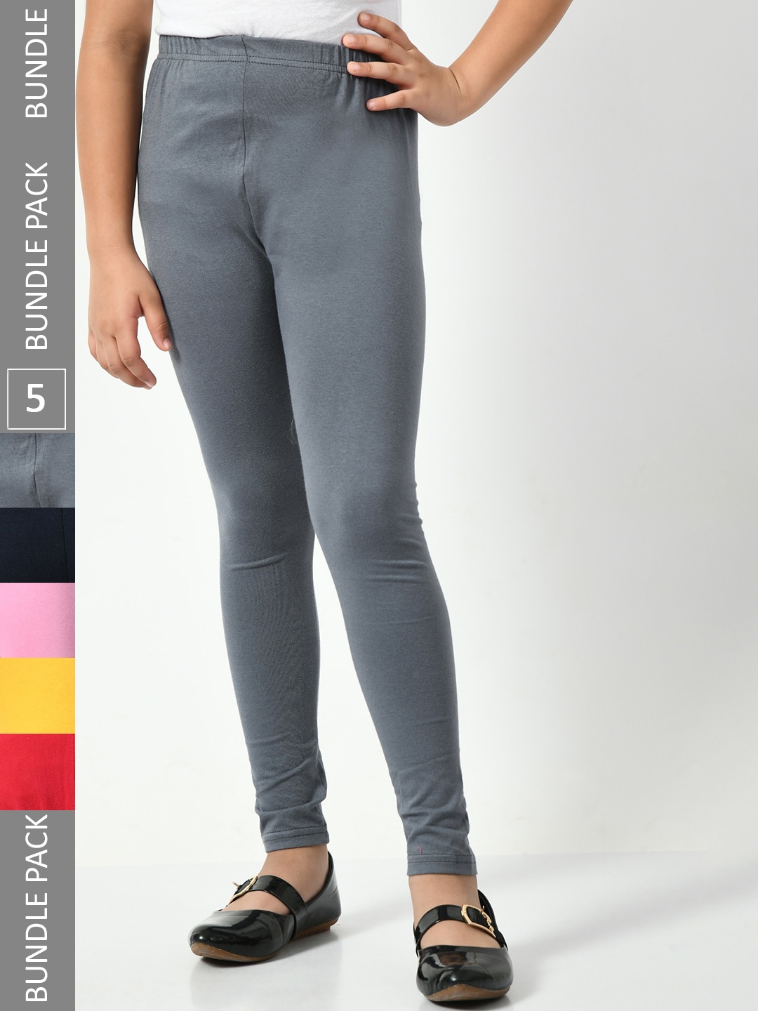 

BAESD Girls Pack Of 5 Churidar-length Leggings, Grey