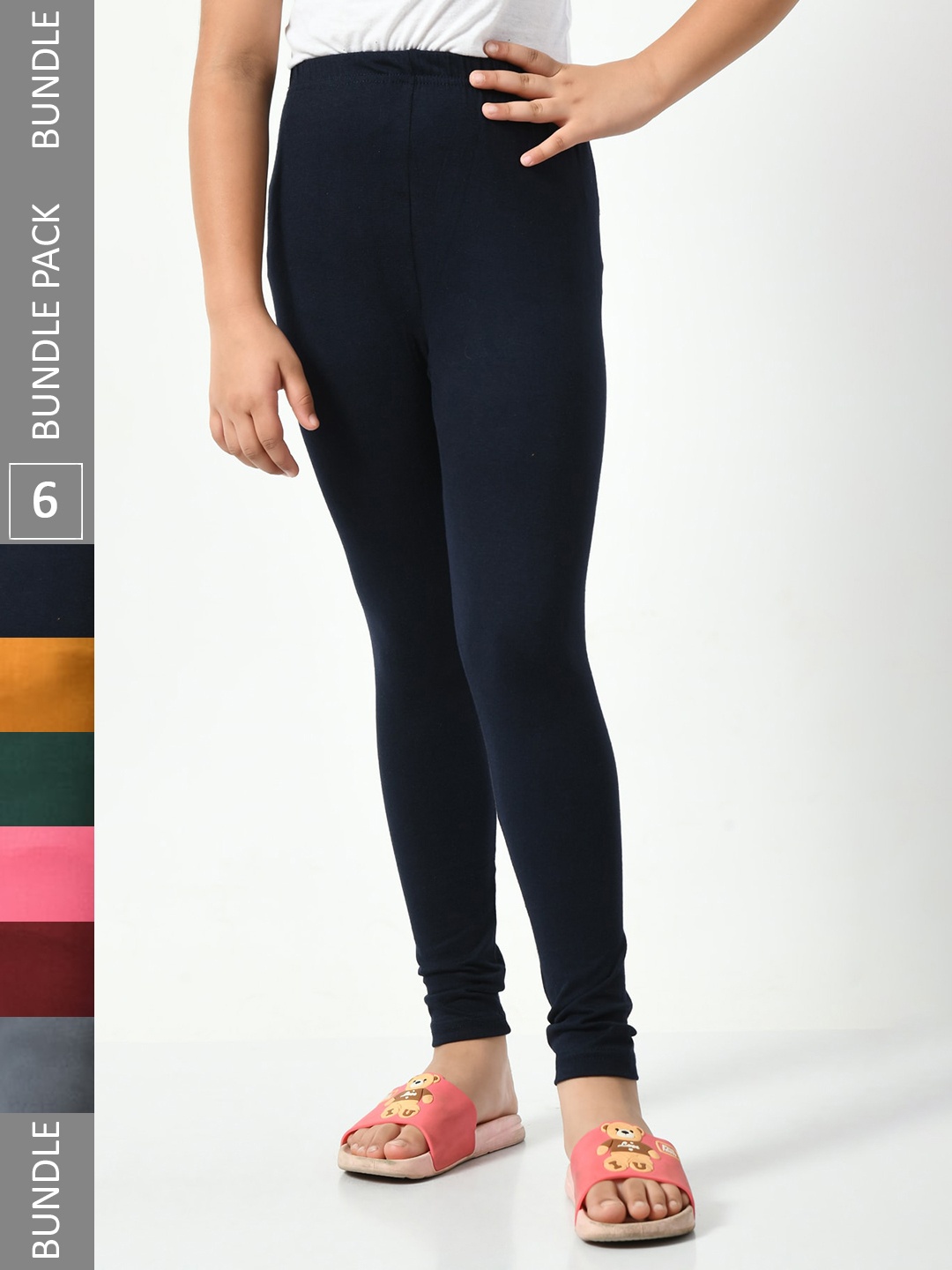 

BAESD Girls Pack Of 6 Churidar Length Leggings, Navy blue