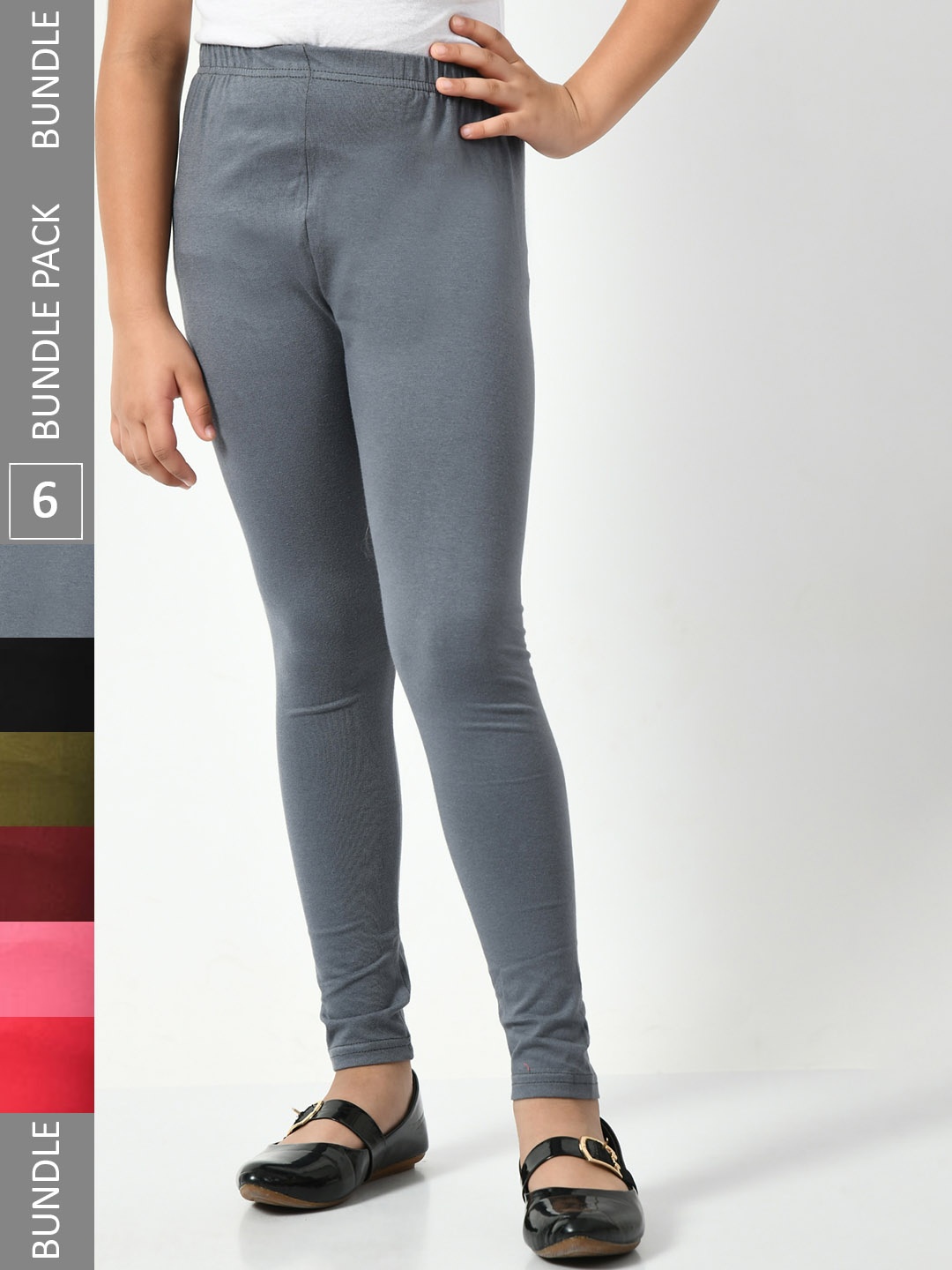 

BAESD Girls Pack of 6 Churidar-Length Leggings, Grey