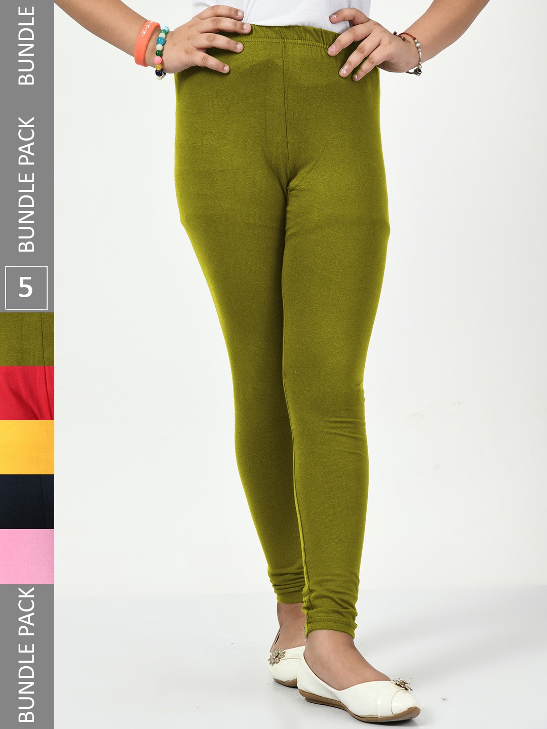 

BAESD Girls Pack Of 5 Churidar Length Leggings, Green