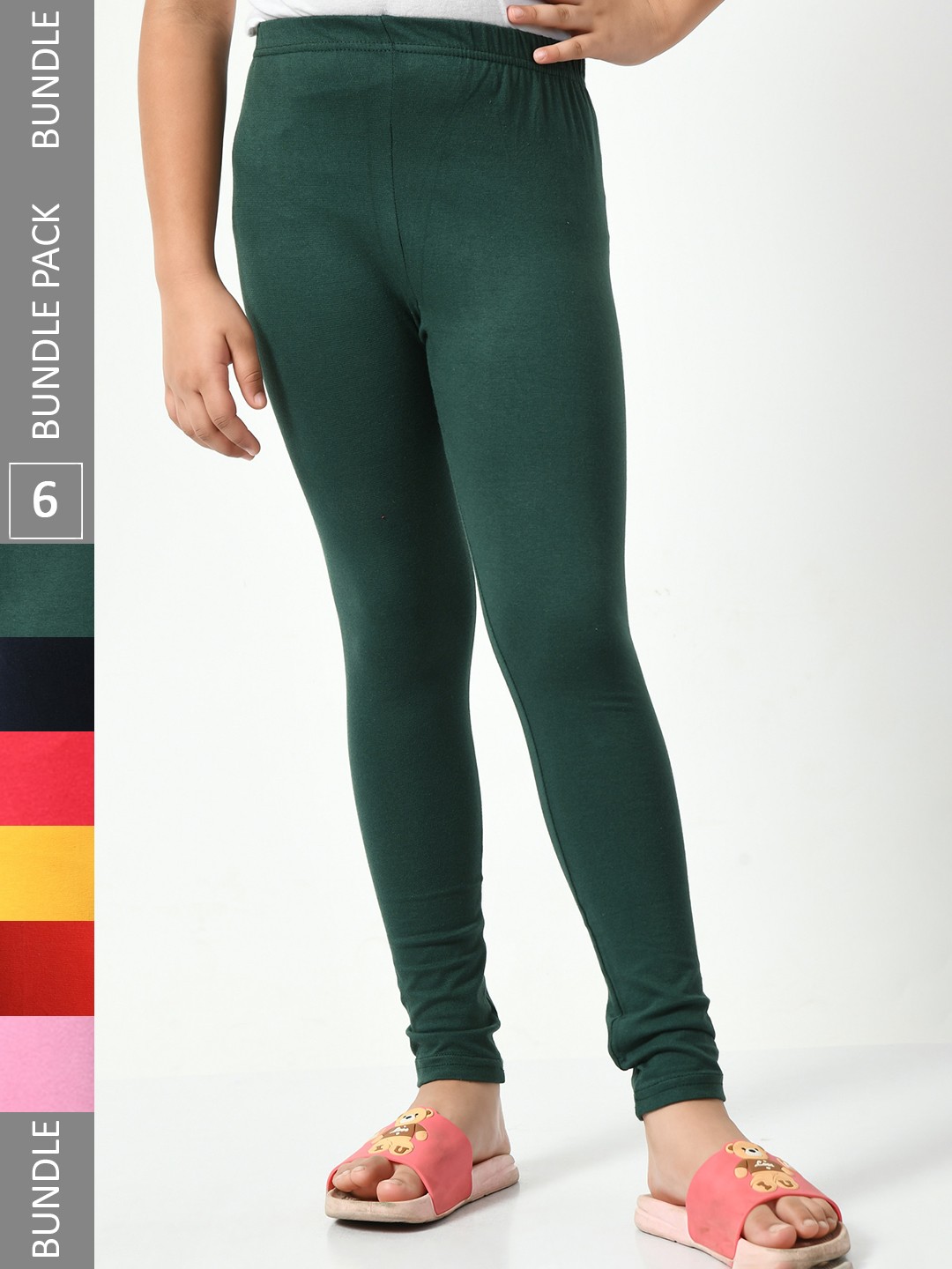 

BAESD Girls Pack of 6 Ankle-Length Super Soft Cotton Lycra Leggings, Green