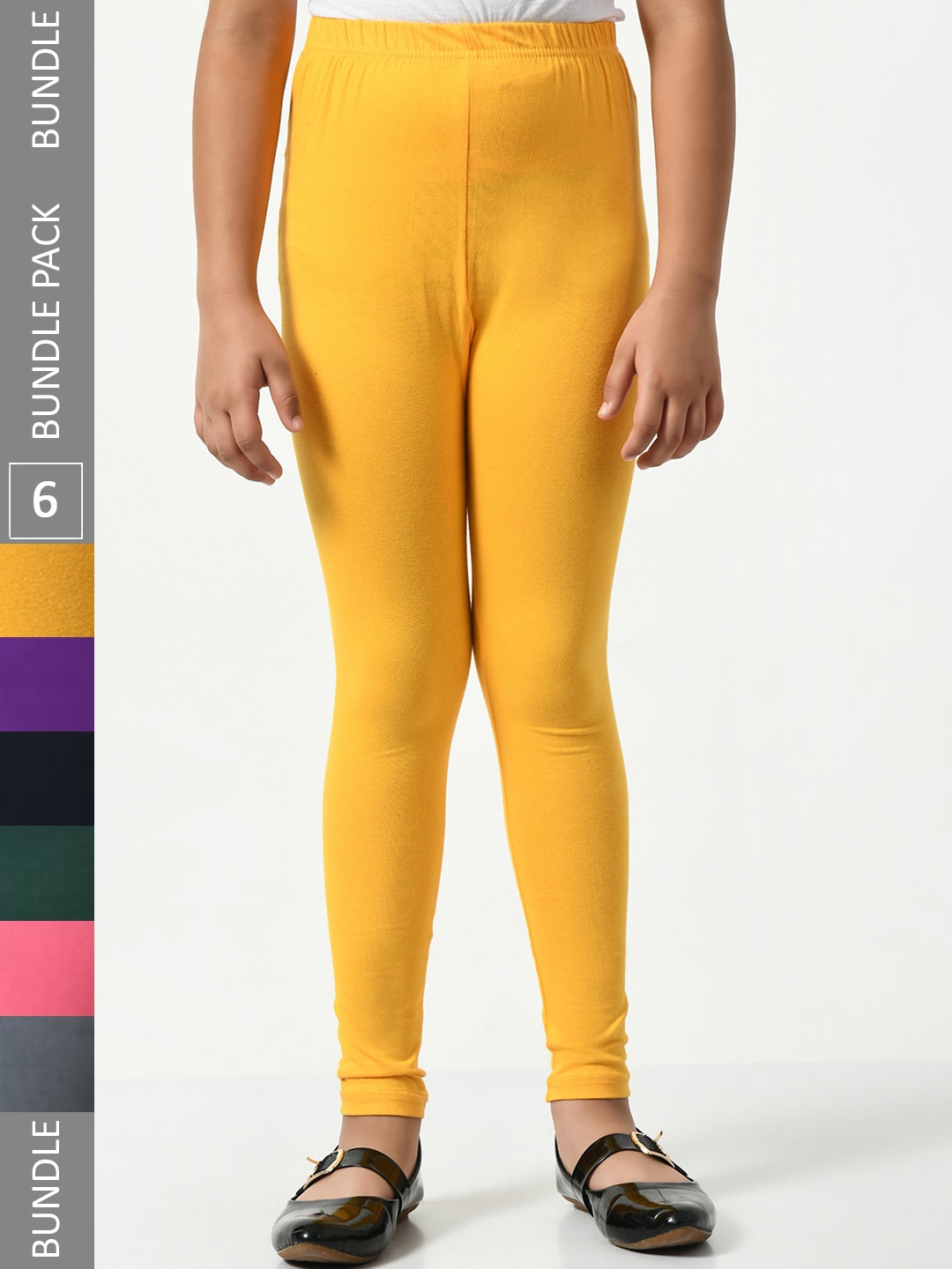 

BAESD Girls Pack of 6 Super Soft Churidar Length Leggings, Yellow
