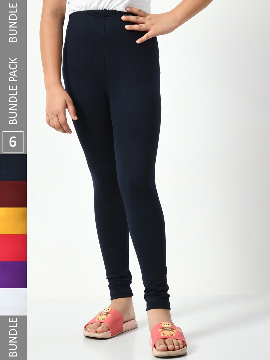 

BAESD Girls Pack of 6 Super Soft Churidar Length Leggings, Navy blue