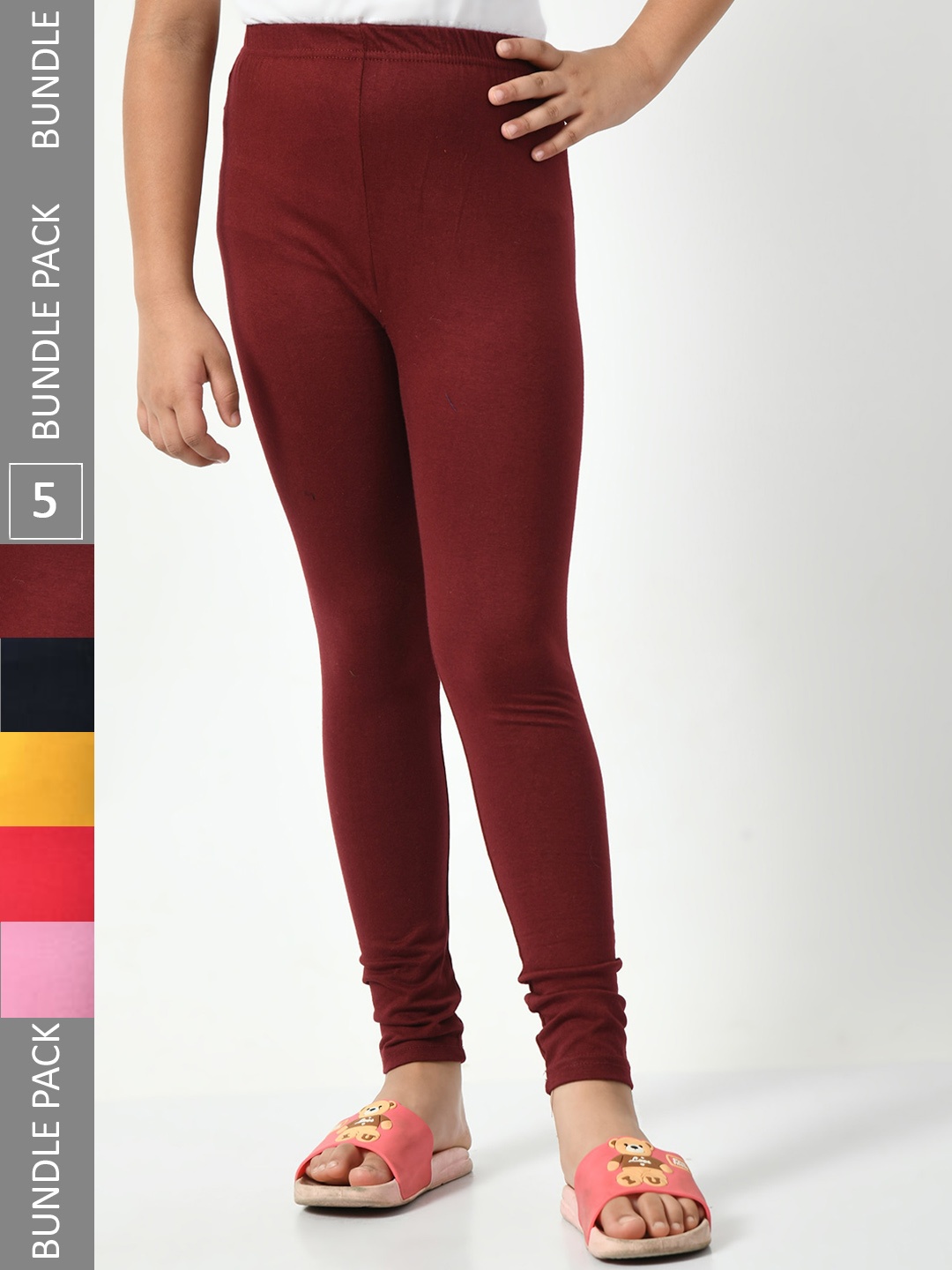 

BAESD Girls Pack Of 5 Churidar-Length Leggings, Maroon