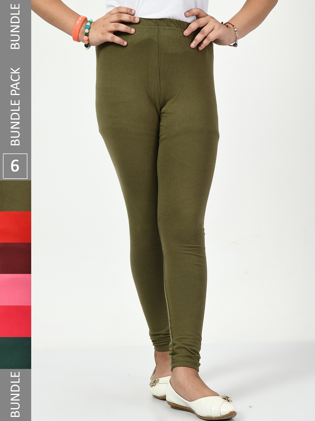 

BAESD Girls Pack of 6 Ankle-Length Cotton Leggings, Olive