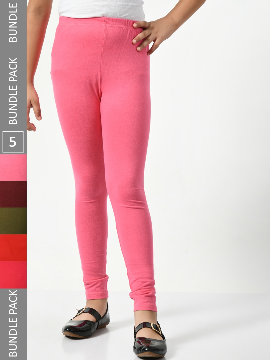 

BAESD Girls Pack Of 5 Super Soft Churidar Length Leggings, Pink