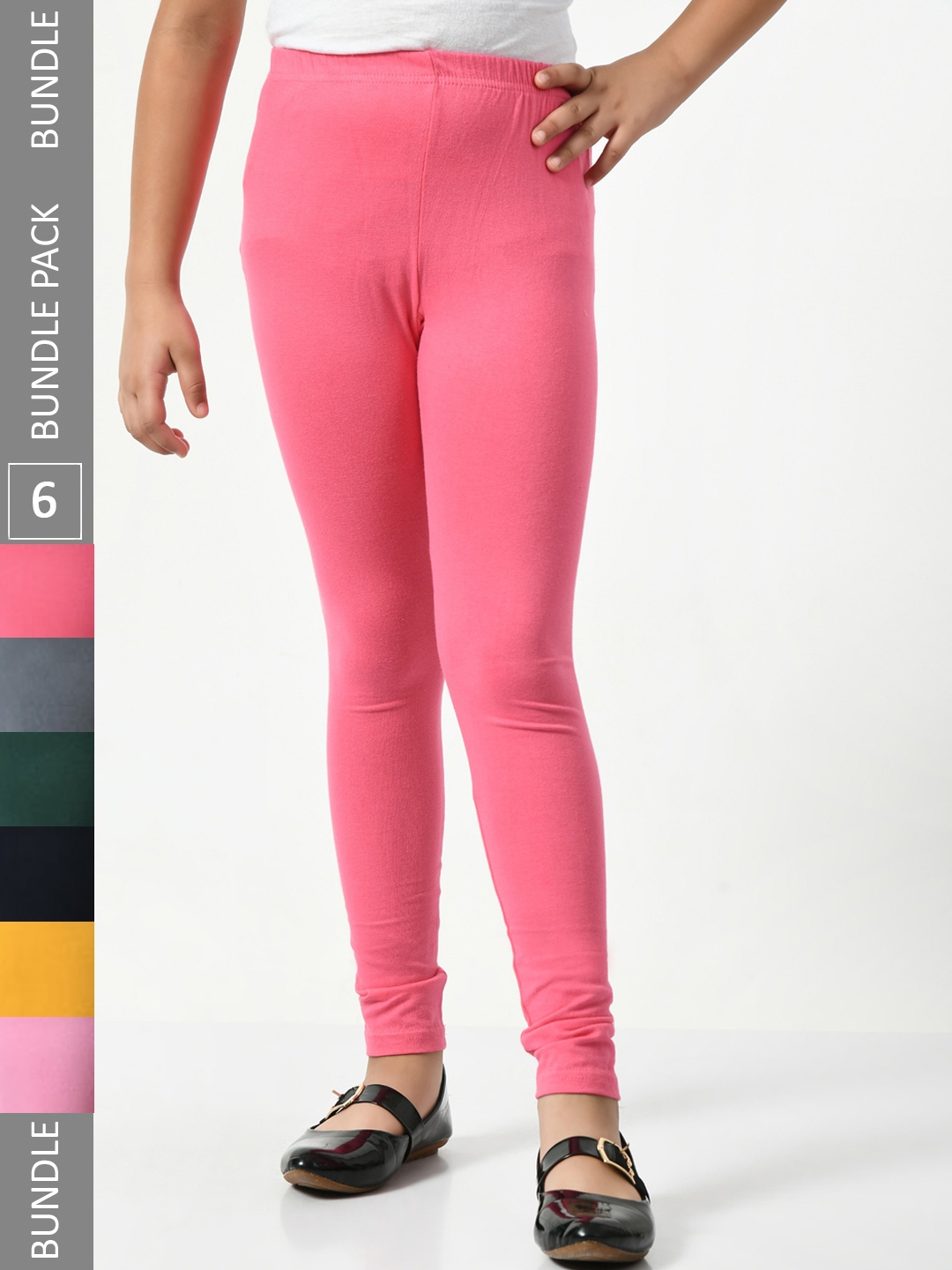 

BAESD Girls Pack Of 6 Churidar Length Leggings, Pink