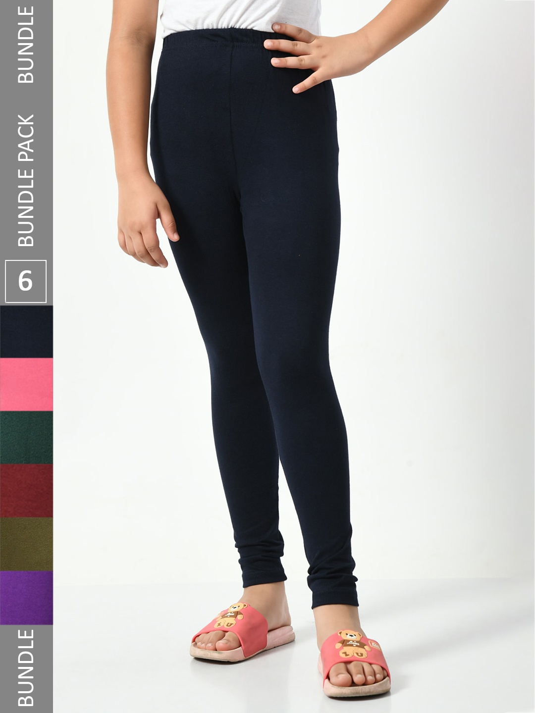 

BAESD Girls Pack Of 6 Churidar Length Leggings, Navy blue