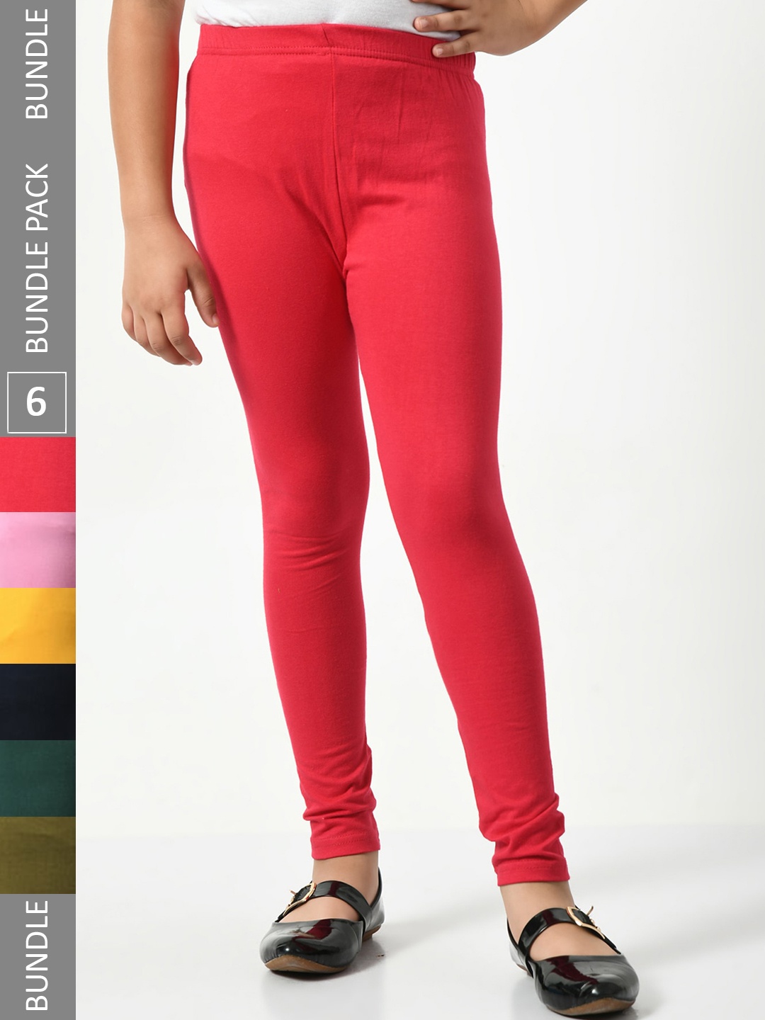 

BAESD Girls Pack of 6 Super Soft Churidar Length Leggings, Red