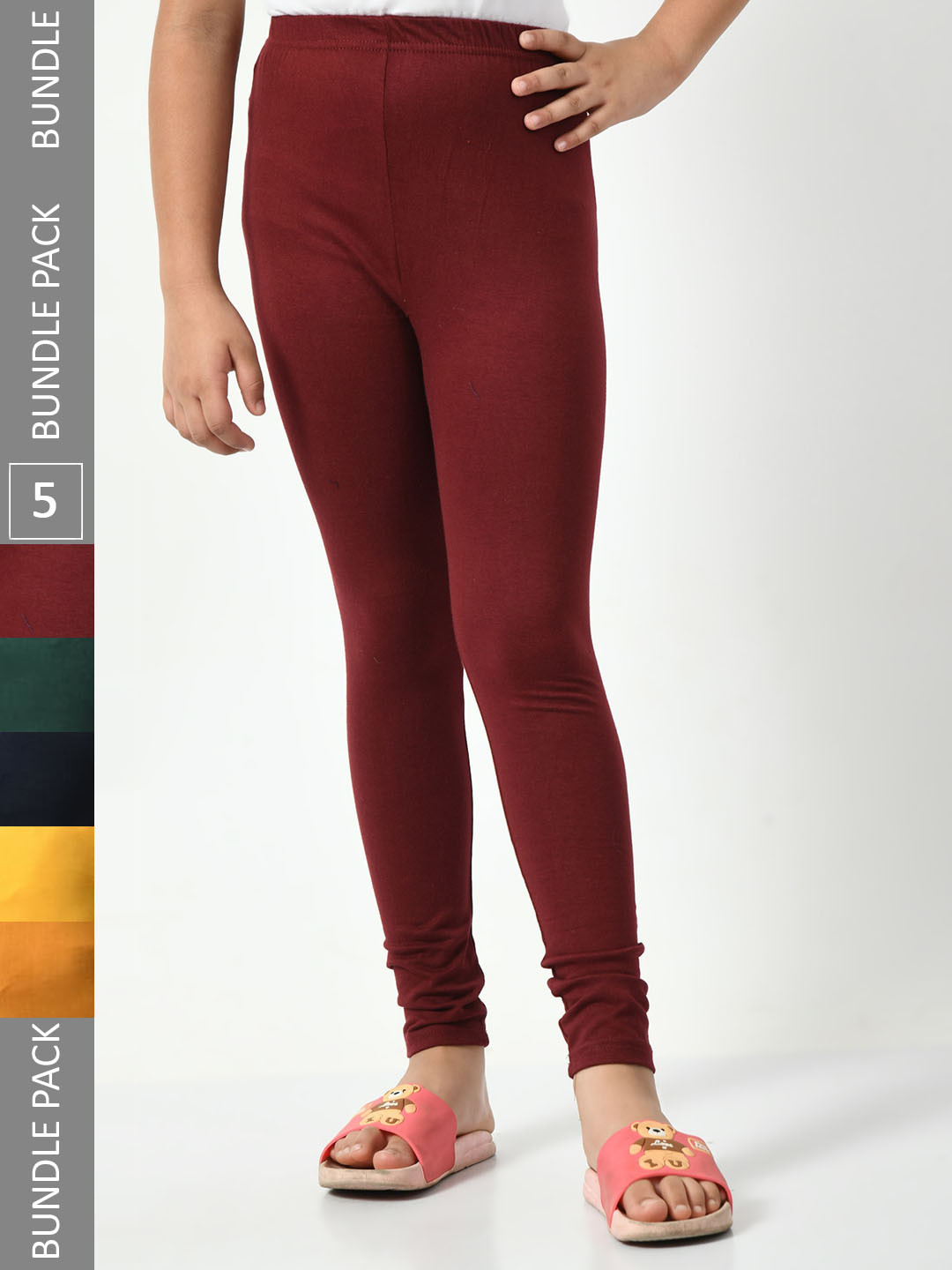 

BAESD Girls Pack of 5 Cotton Churidar-Length Leggings, Yellow