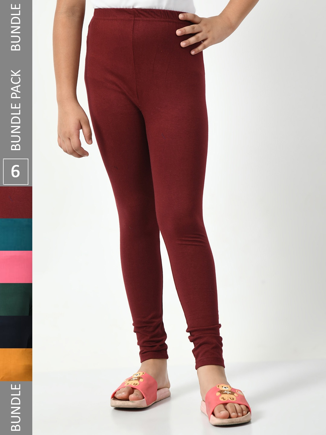 

BAESD Girls Pack Of 6 Churidar Length Leggings, Maroon