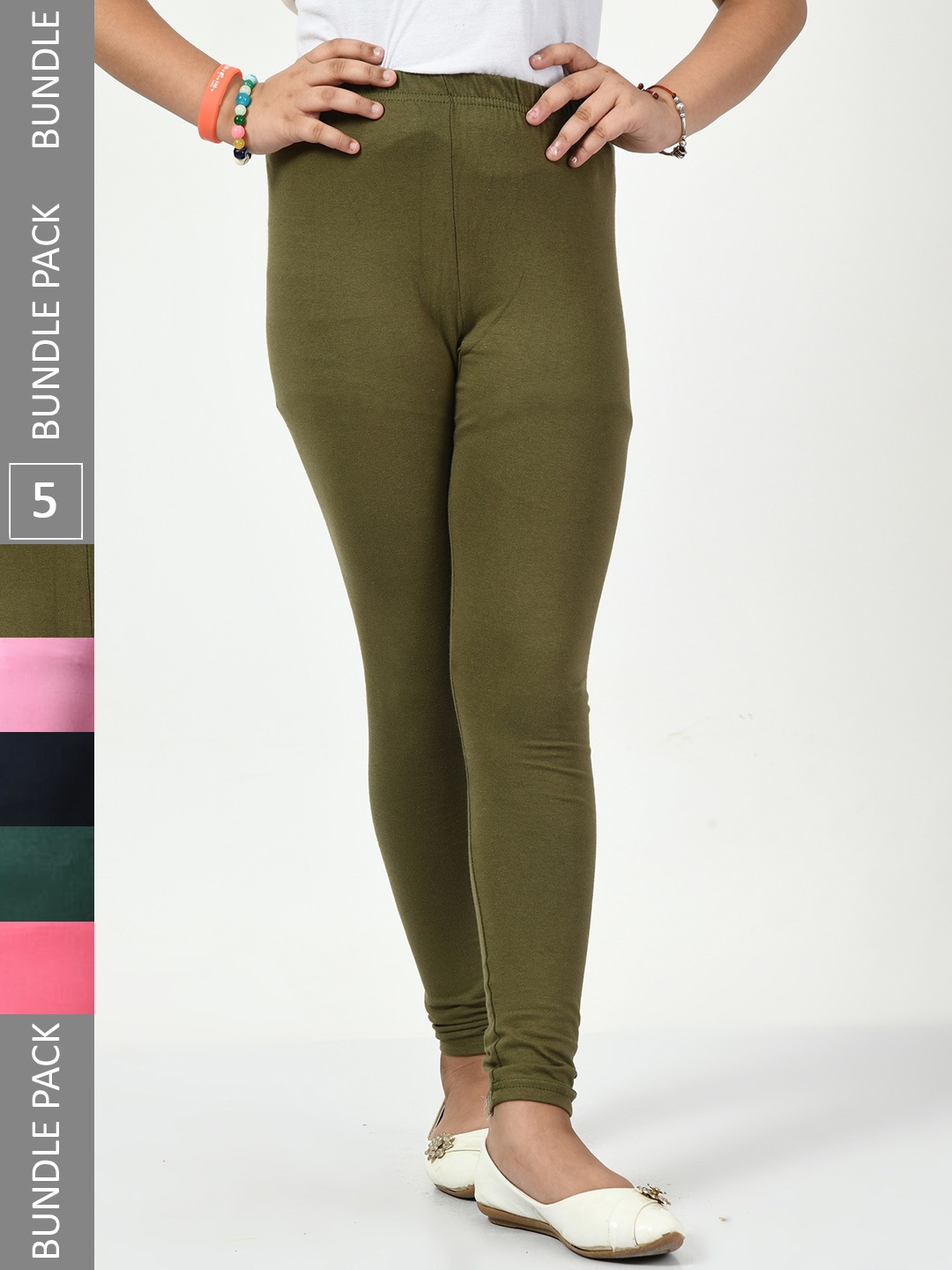 

BAESD Girls Pack Of 5 Churidar-length Leggings, Olive