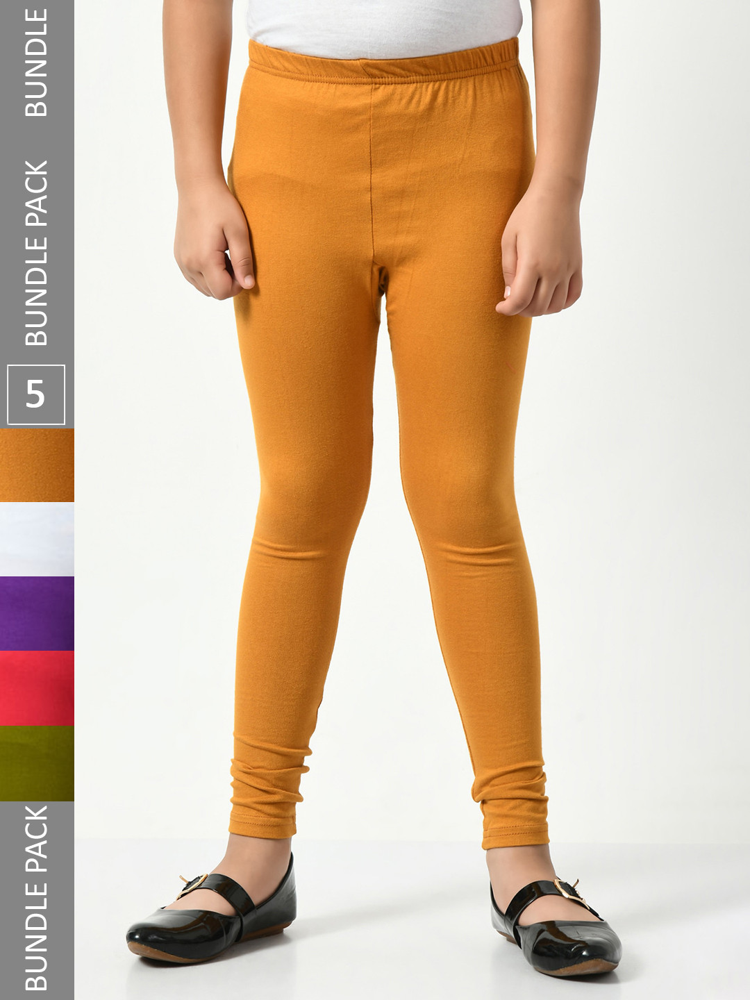 

BAESD Girls Pack of 5 Churidar Length Leggings, Mustard
