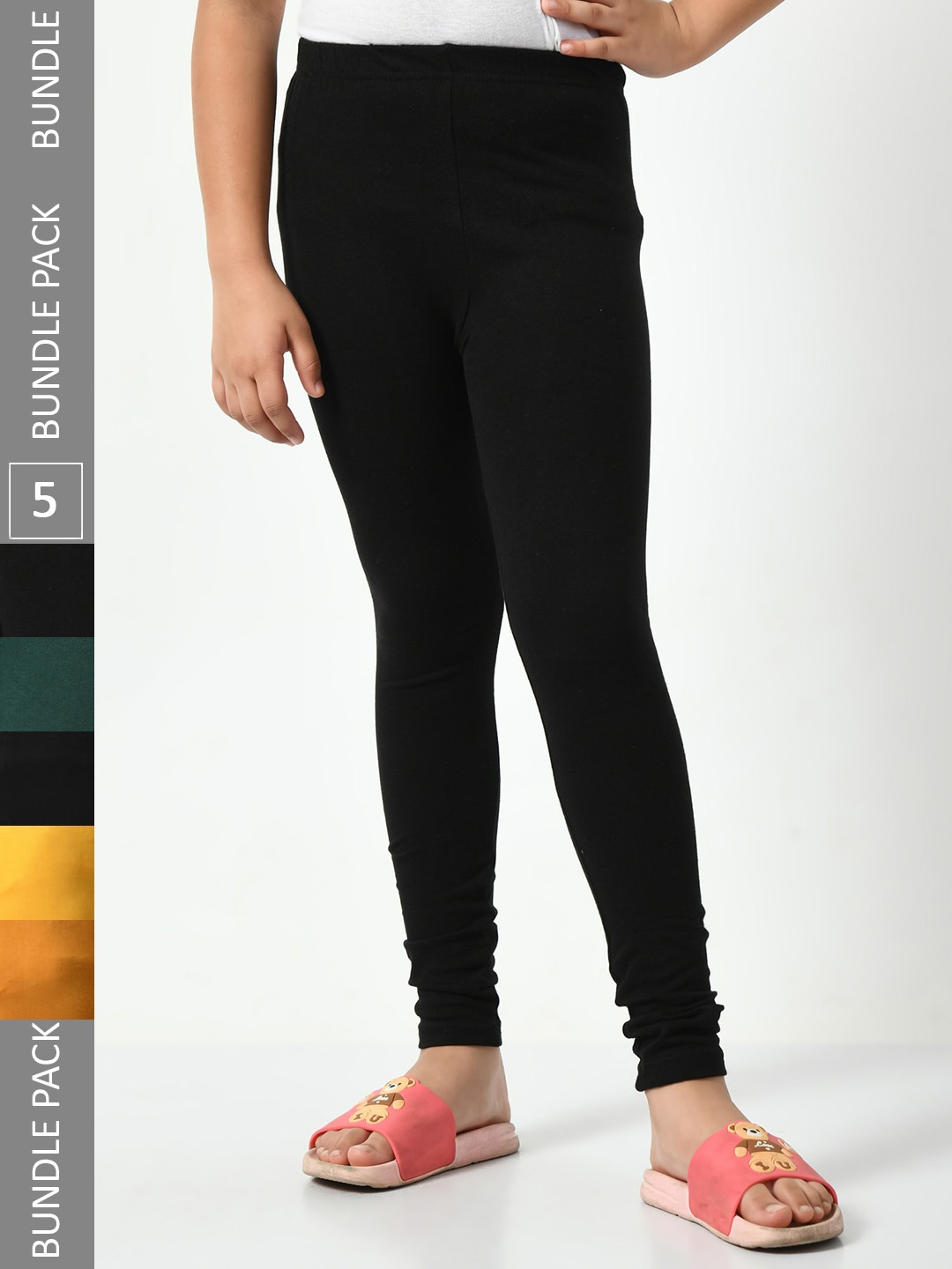 

BAESD Girls Pack Of 5 Super Soft Churidar Length Leggings, Black