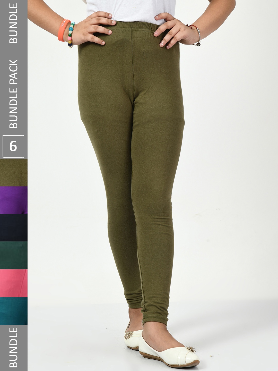 

BAESD Girls Pack of 6 Super Soft Churidar Length Leggings, Olive