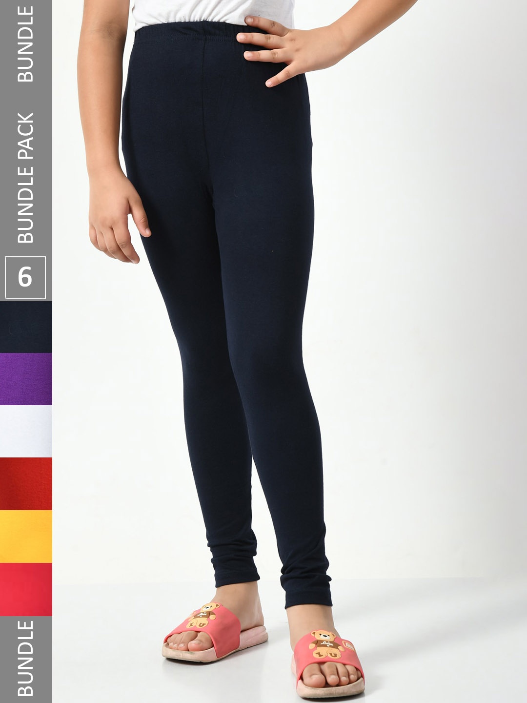 

BAESD Girls Pack of 6 Churidar Length Leggings, Navy blue