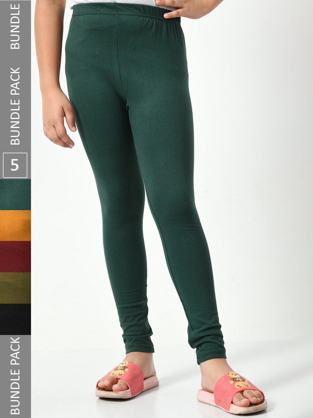 

BAESD Girls Pack of 5 Churidar-Length Leggings, Green