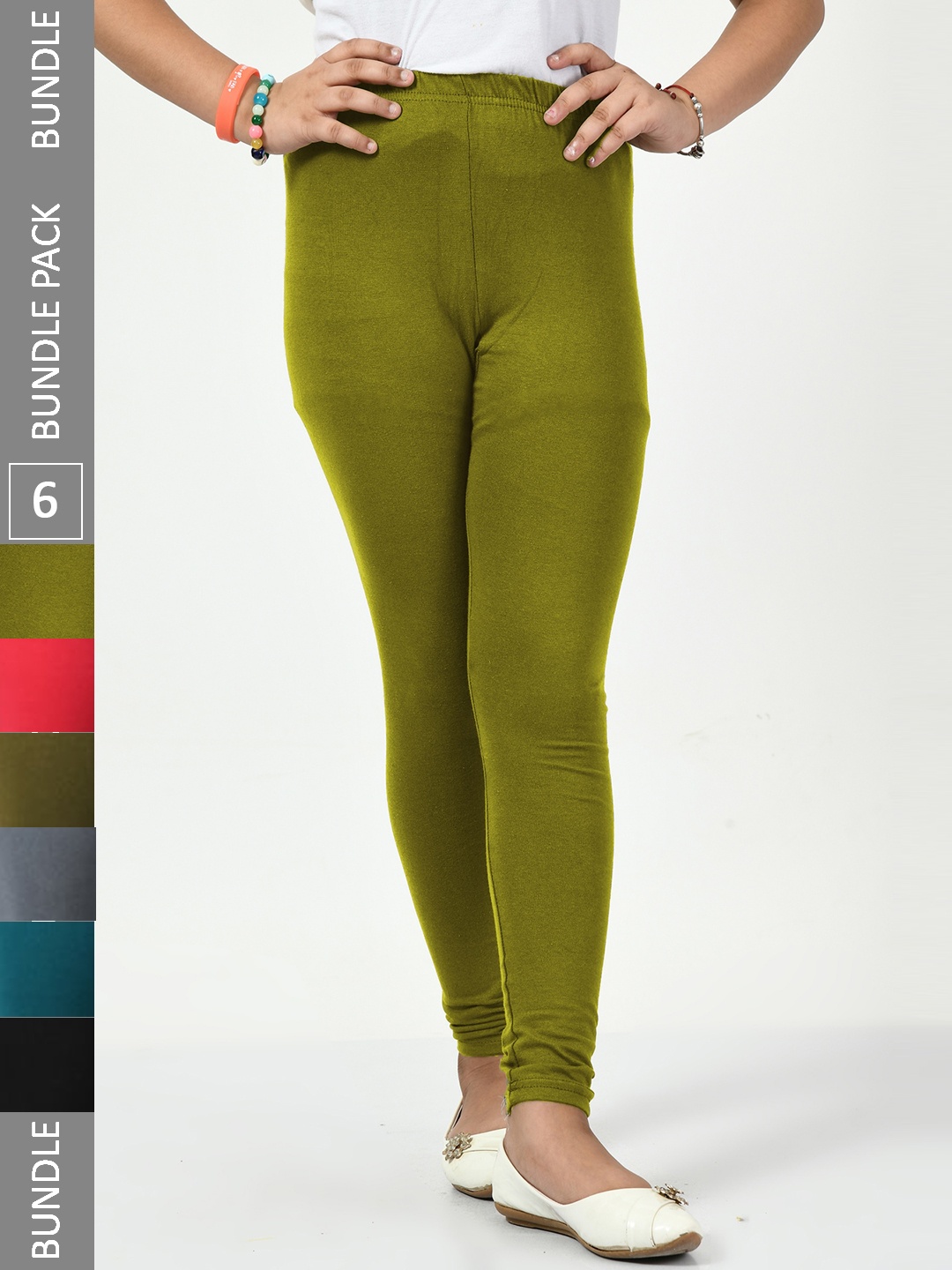 

BAESD Girls Pack Of 6 Churidar-Length Leggings, Green