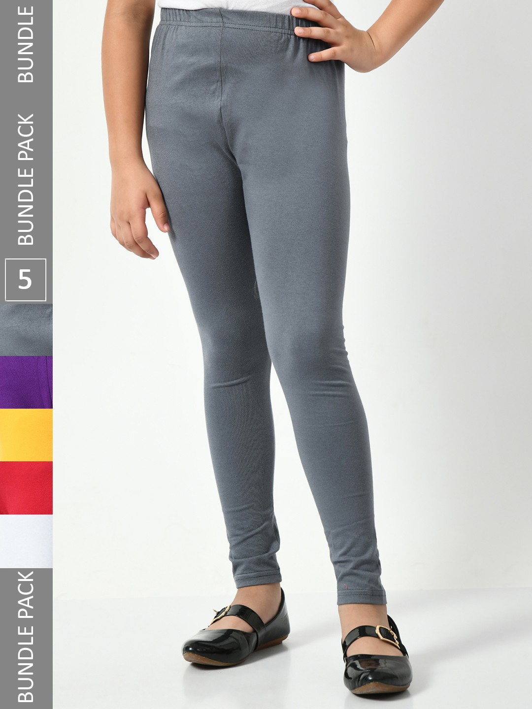 

BAESD Girls Pack of 5 Cotton Churidar-Length Leggings, Grey