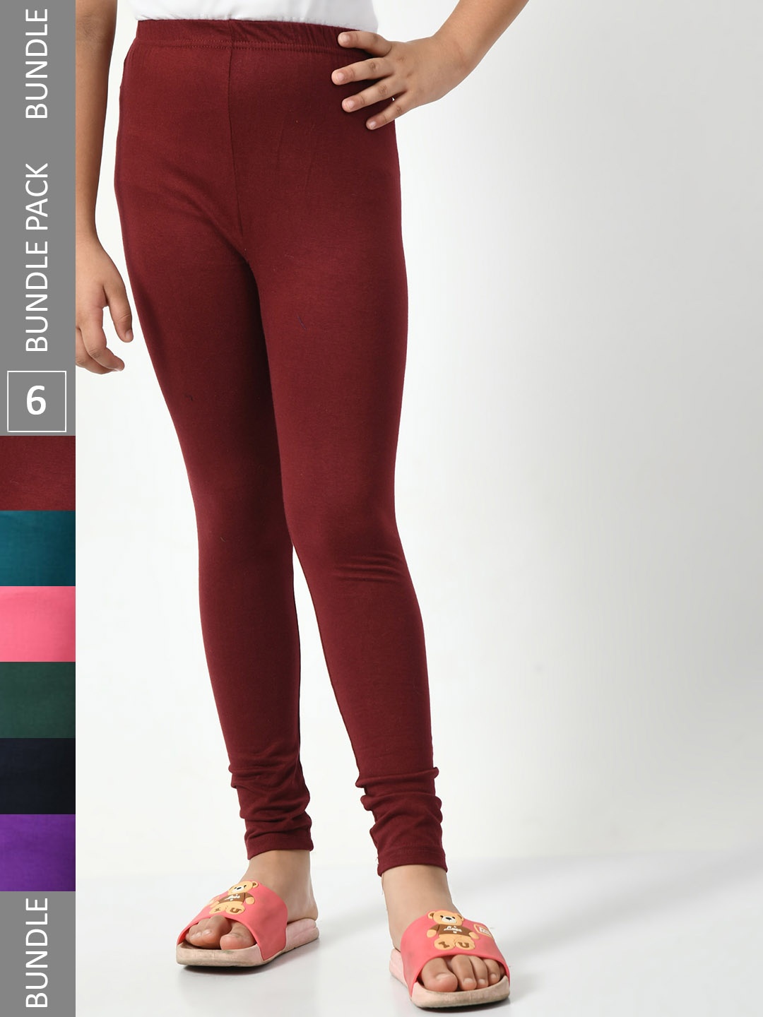 

BAESD Girls Pack Of 6 Churidar Length Leggings, Maroon