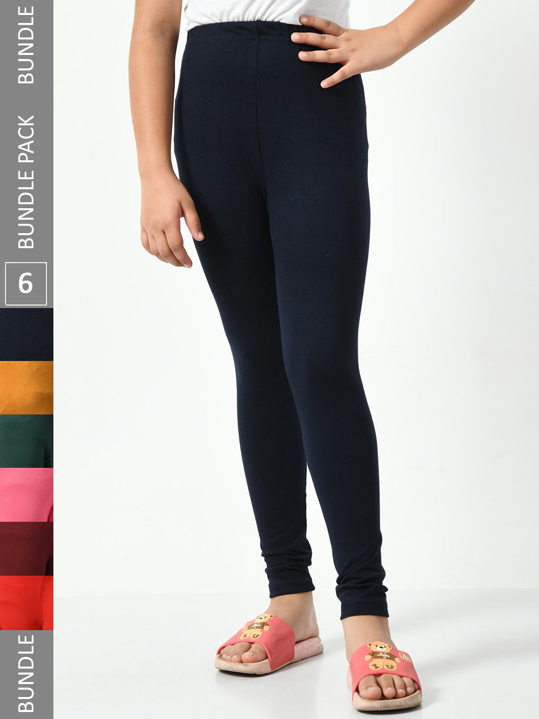 

BAESD Girls Pack Of 6 Churidar Length Leggings, Navy blue