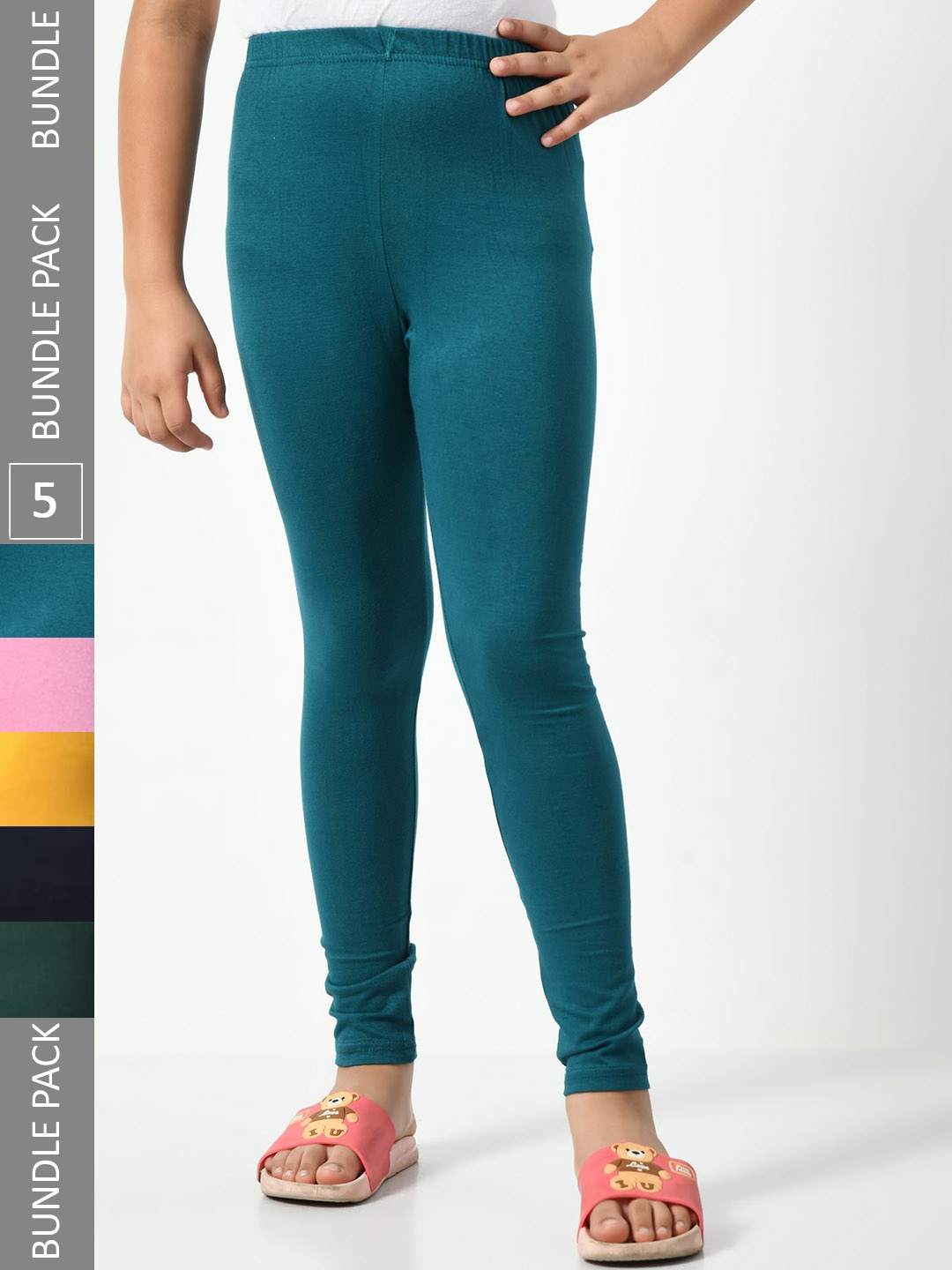 

BAESD Girls Pack Of 5 Churidar-length Leggings, Teal