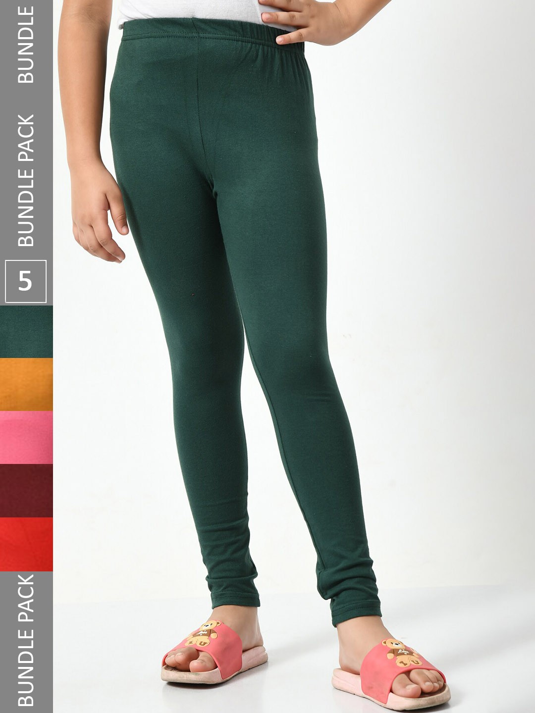 

BAESD Girls Pack Of 5 Churidar Length Leggings, Green