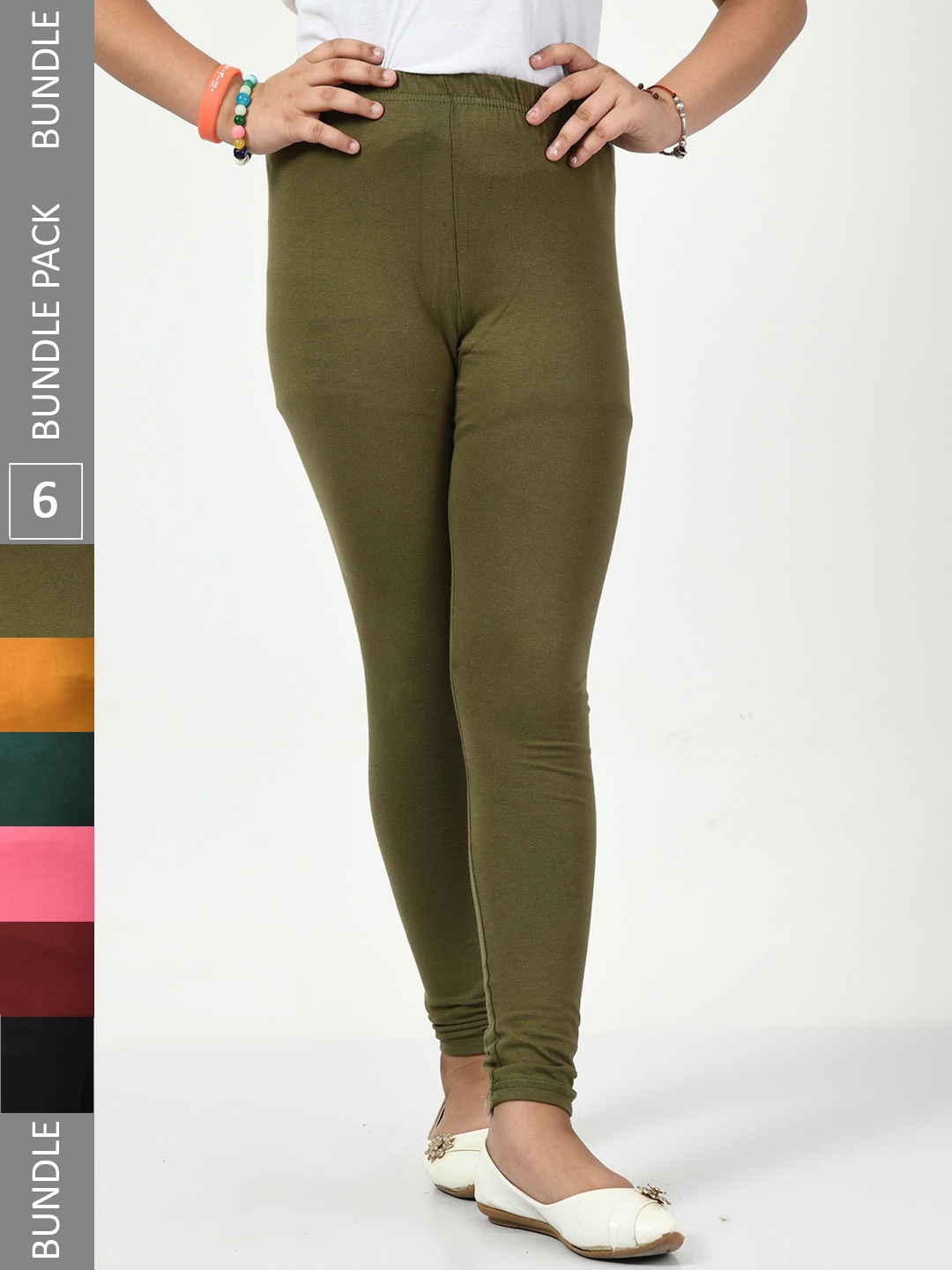 

BAESD Girls Pack Of 6 Churidar-Length Leggings, Olive