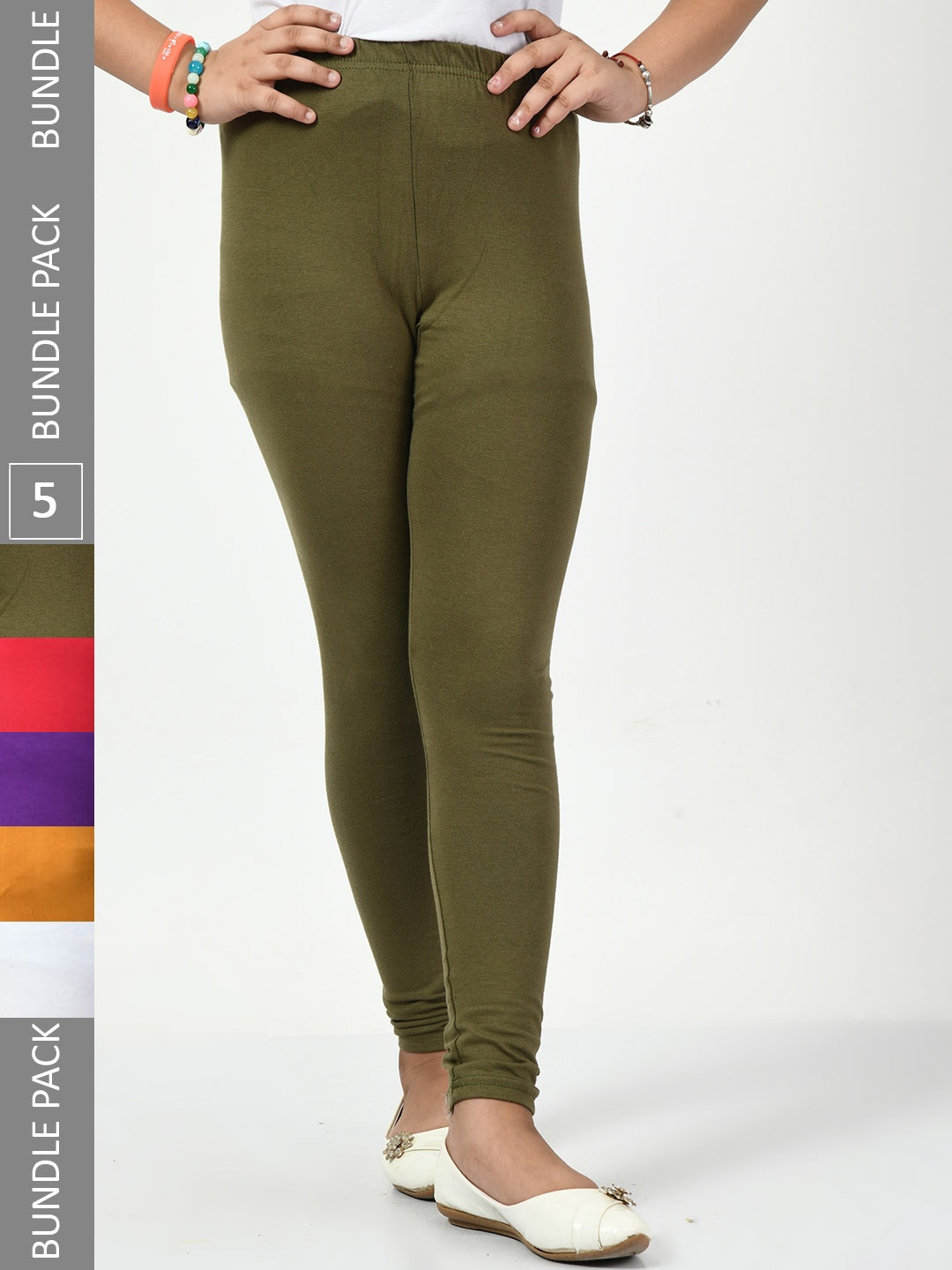 

BAESD Girls Pack Of 5 Churidar Length Leggings, Green