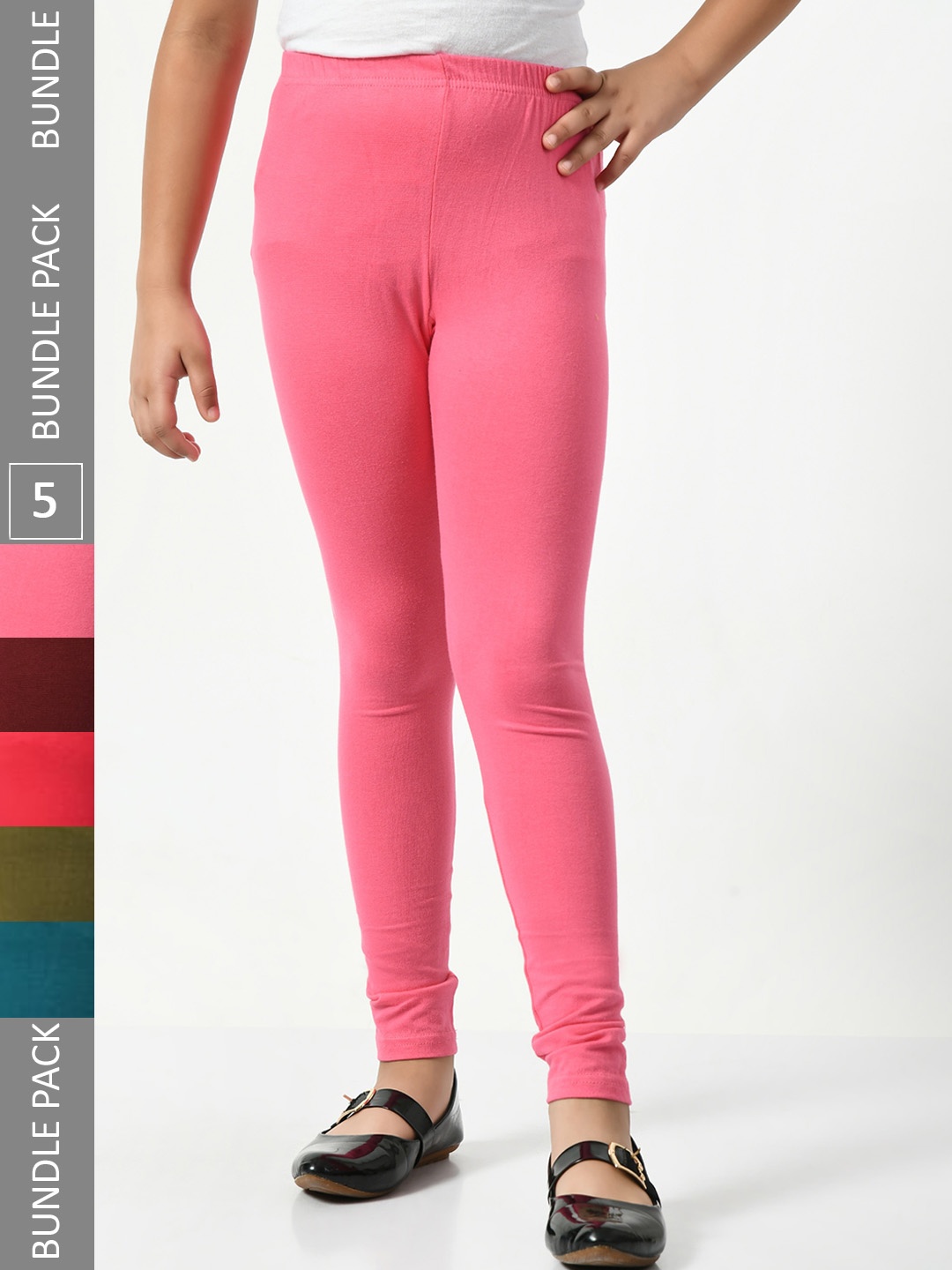 

BAESD Girls Pack Of 5 Super Soft Churidar Length Leggings, Pink